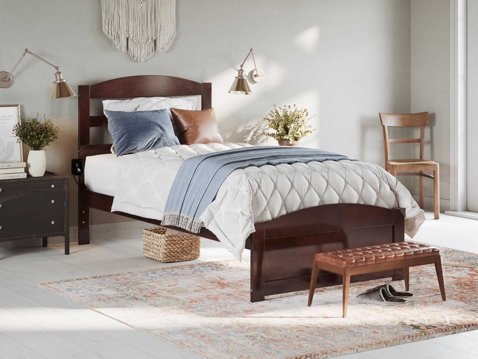 AFI Warren 14" Twin XL Wood Platform Bed Frame with Headboard and Footboard, Walnut