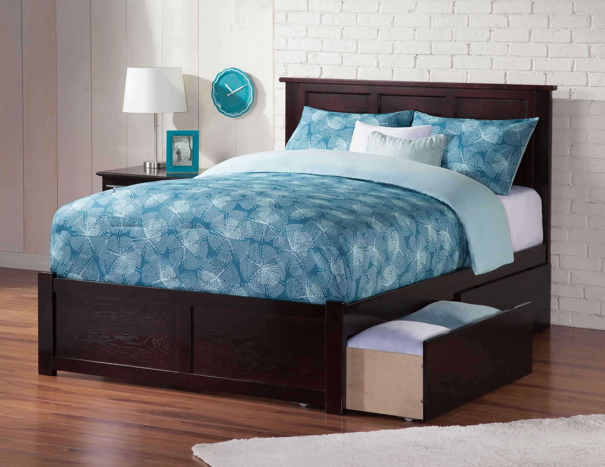 AFI Madison Full Wood Platform Bed with Footboard & 2 Storage Drawers in Espresso