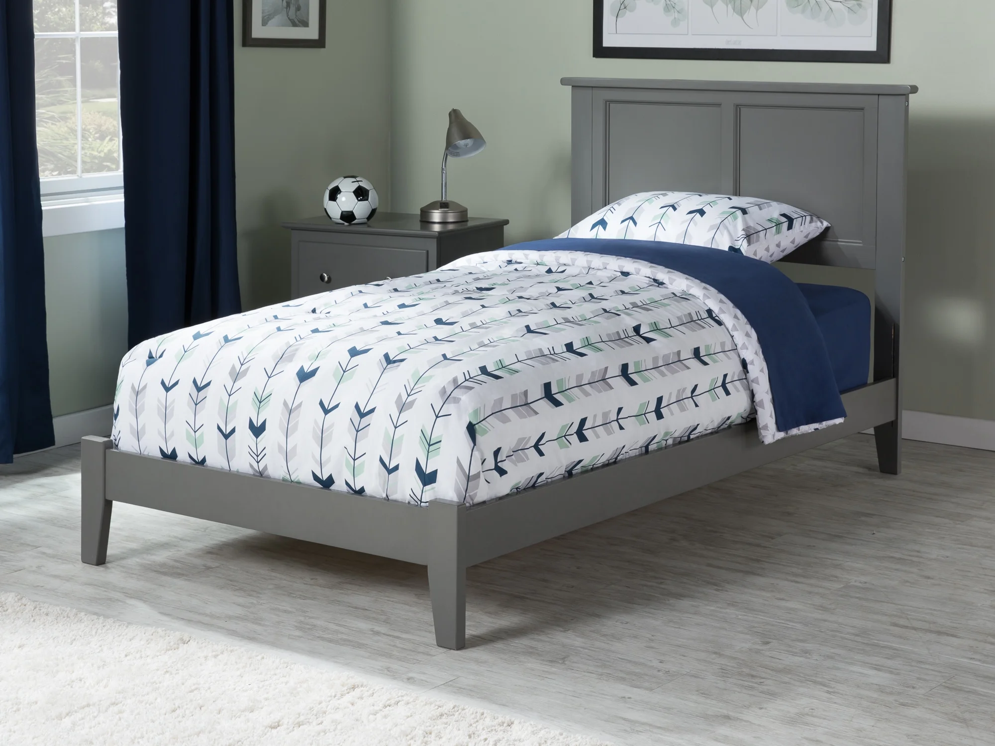 AFI Madison Twin Solid Wood Foundation Bed with Panel Headboard, Grey