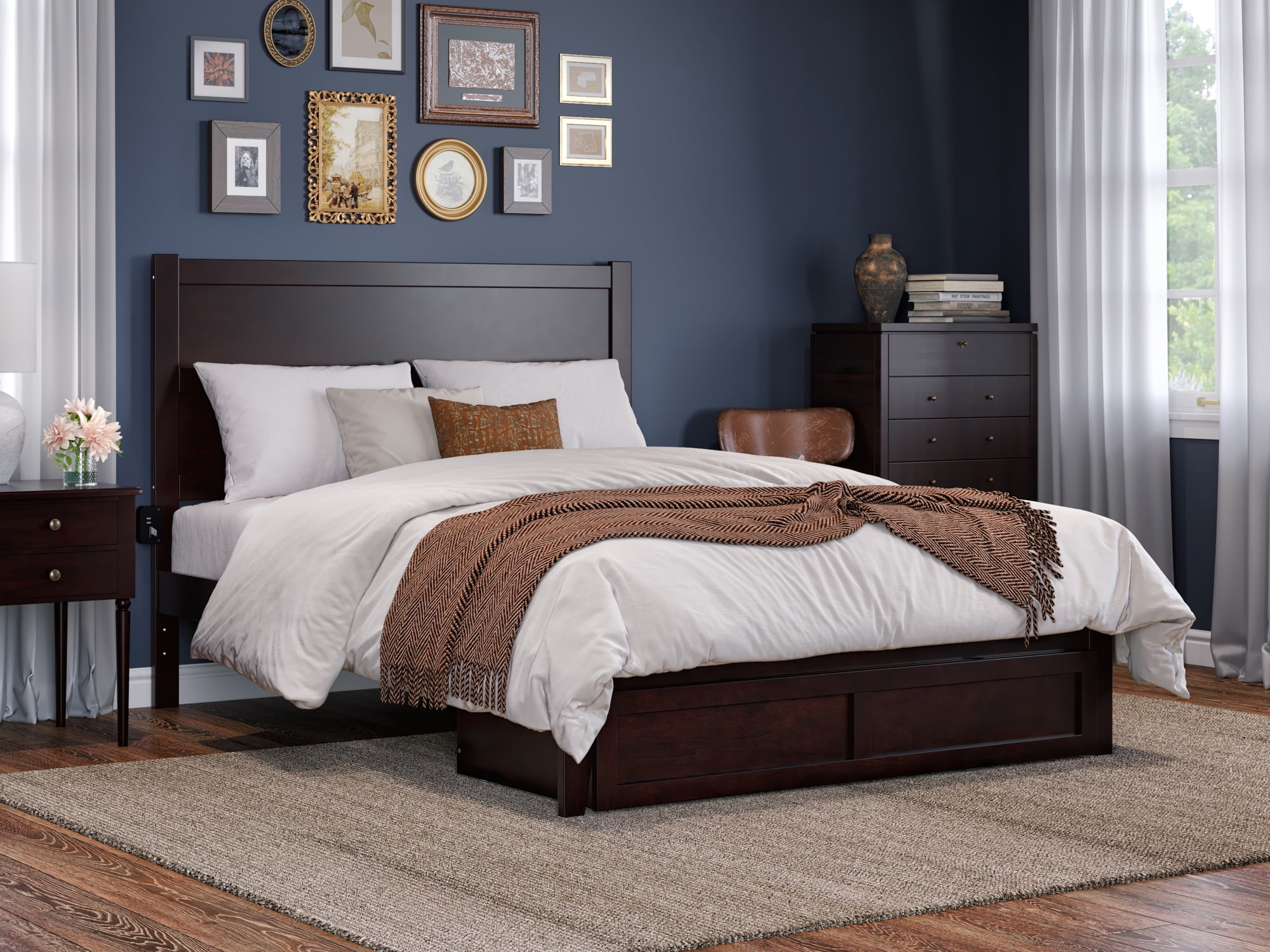 AFI NoHo 14" Queen Wood Platform Bed Frame with Foot Drawer Storage, Espresso