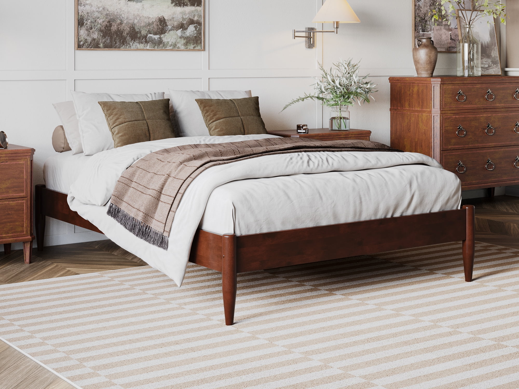AFI Pasadena 14" Walnut Solid Wood Low Profile Platform Bed, Full