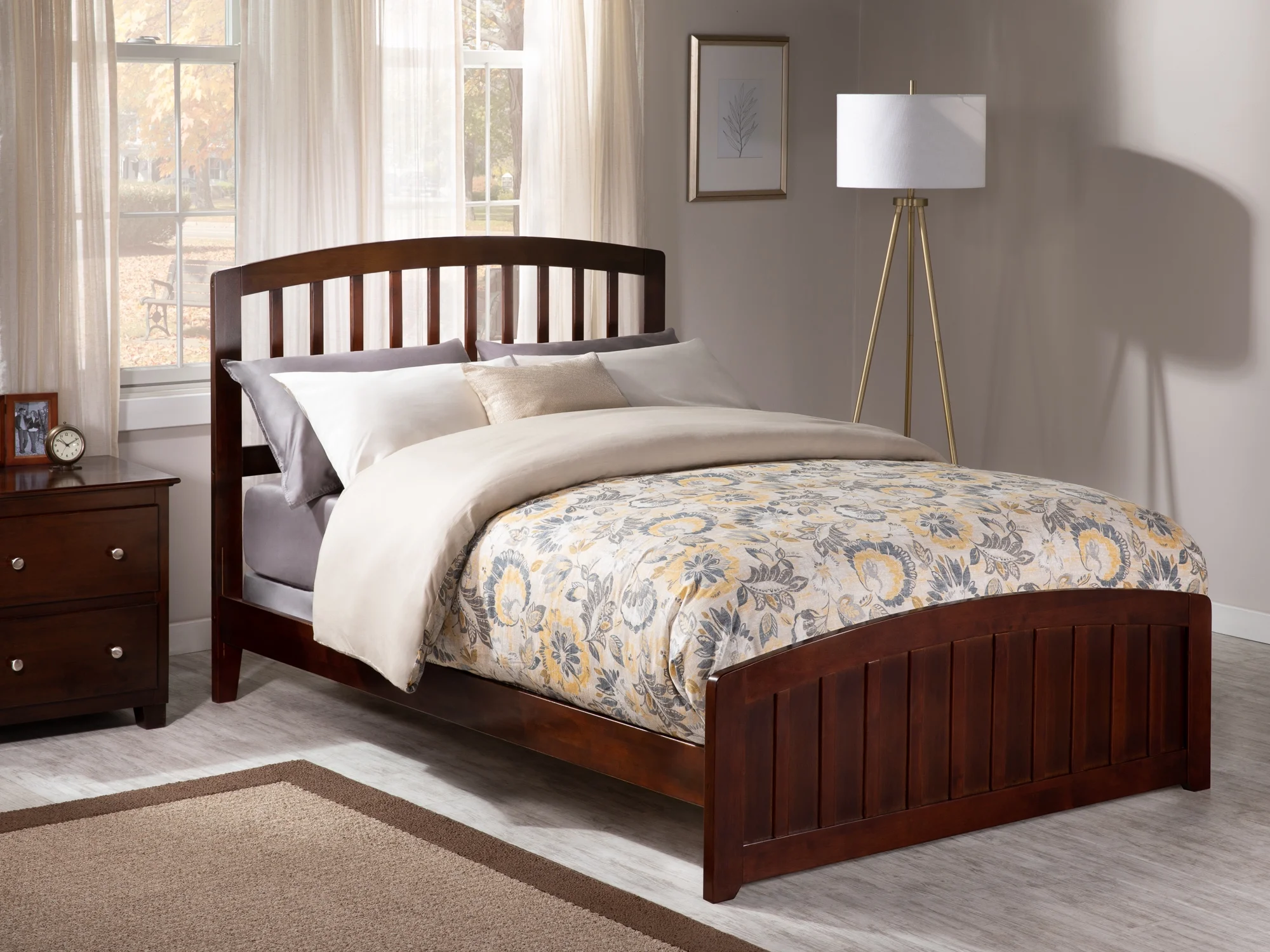 AFI Richmond Full Wood Platform Bed with Slatted Headboard and Footboard, Walnut