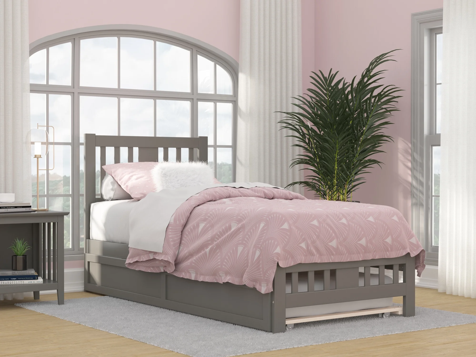 AFI Tahoe Twin-XL Wood Platform Bed with Headboard Footboard & Twin-XL Trundle, Grey