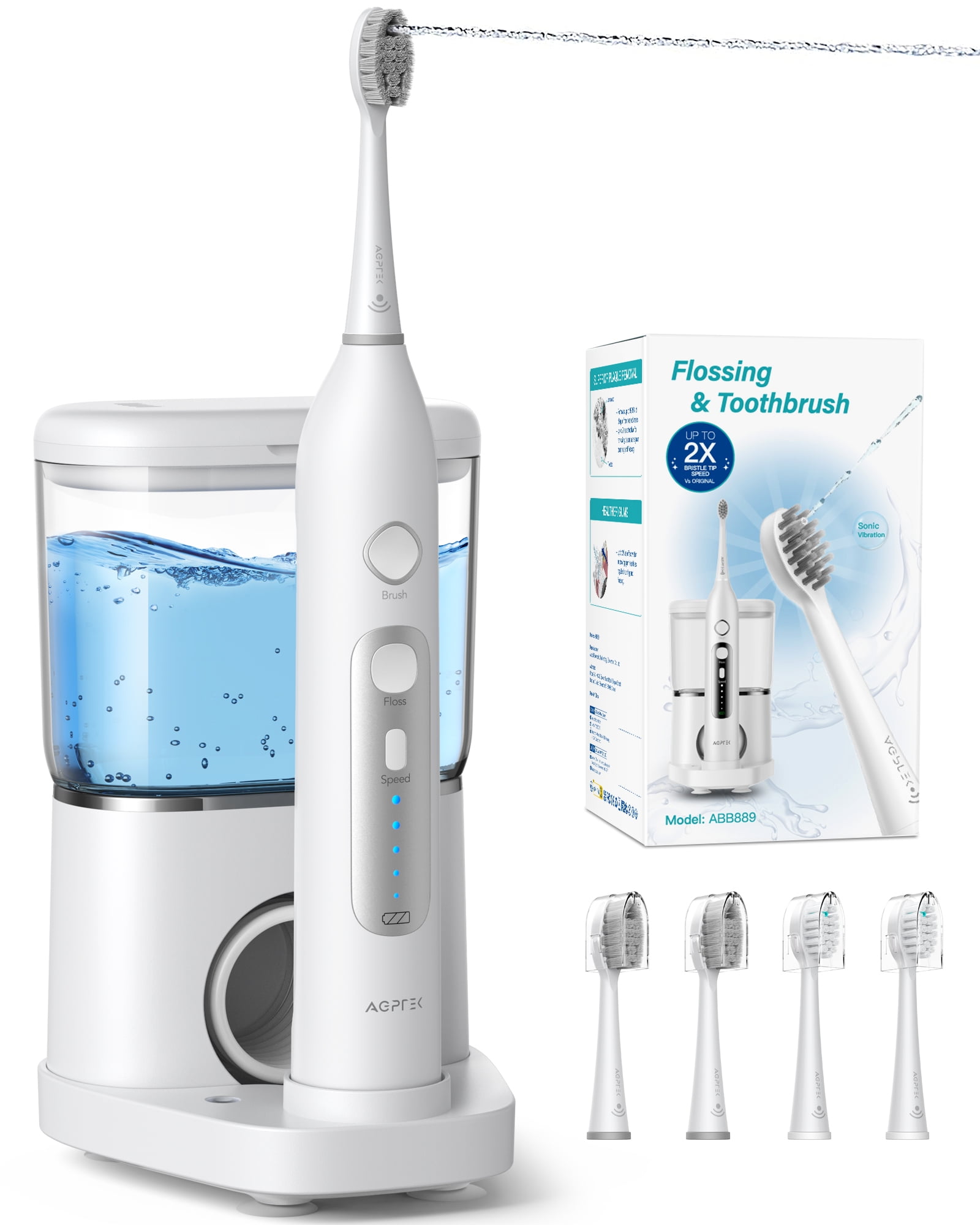 AGPTEK Water Flosser and Electric Toothbrush Combo, 2 in 1 Cordless Water Flosser & Sonic Toothbrush with 5 Levels for Teeth, Gums, Braces - 14 Days Battery Life, 500ML, IPX7 Waterproof