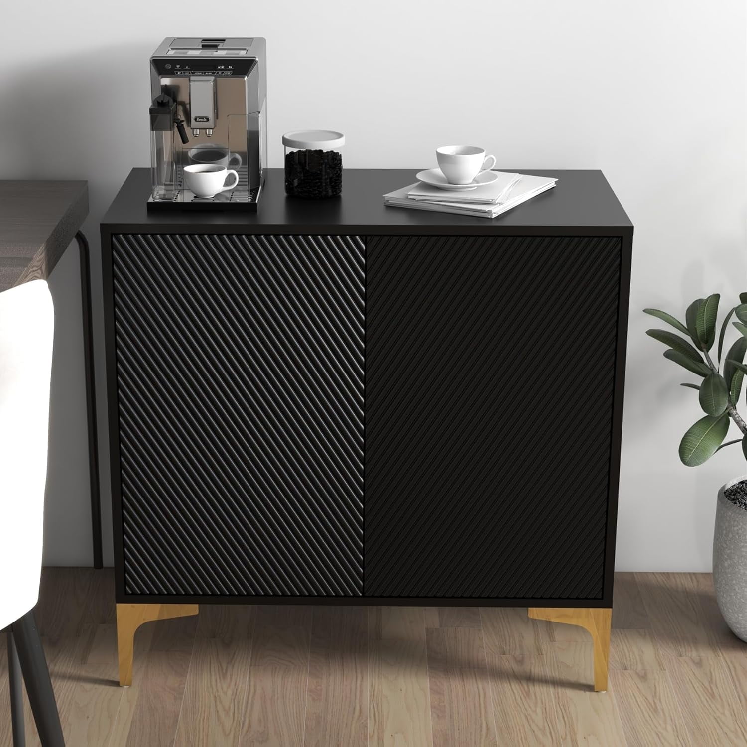 AISWORD Black Sideboard Storage Cabinet, Modern Entryway Accent Cabinet, Buffet Sideboard, Credenza, Wood Cabinet with Doors & Shelf for Living Room, Dining Room, Kitchen