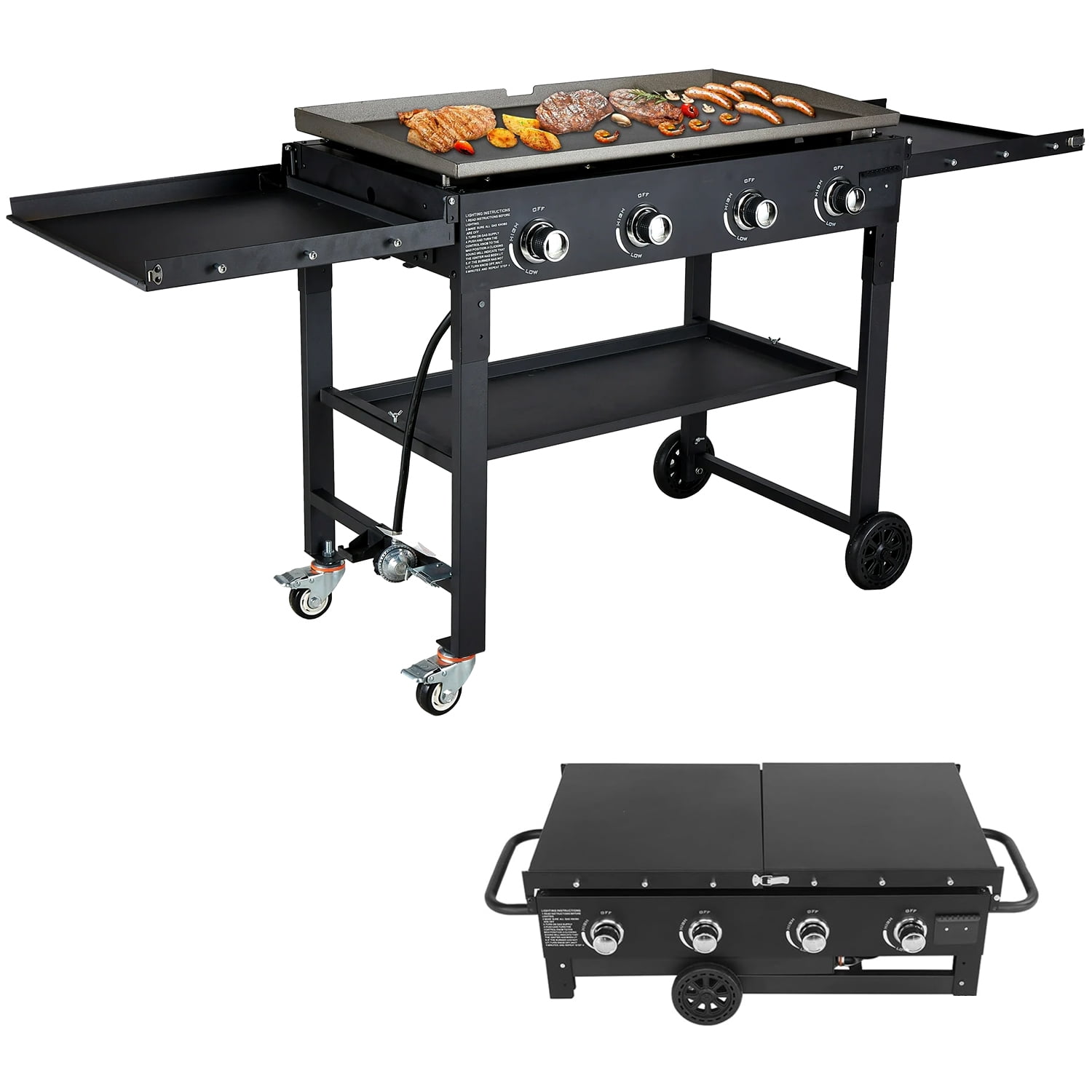 AKIUDEX 36" 4-Burner Propane Outdoor Flat Top Gas Griddle Grill Cooking Station
