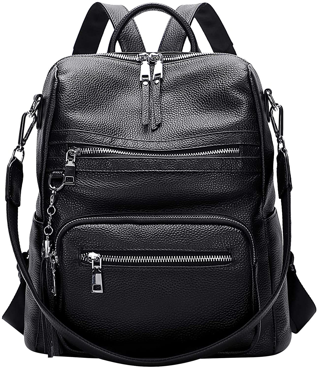 ALTOSY Genuine Leather Backpack Purse for Women Large Casual Shoulder Bags S106 Black