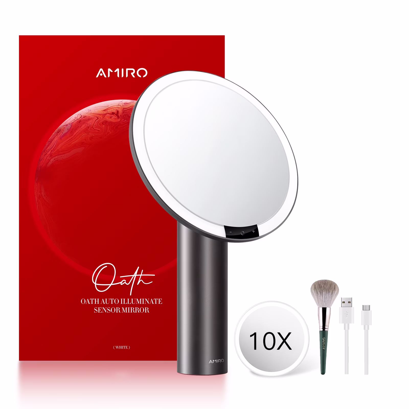 AMIRO 9" Lighted Makeup Mirror with Smart Sensor & Touch-Control, 3 Colors & 6 Brightness, Black