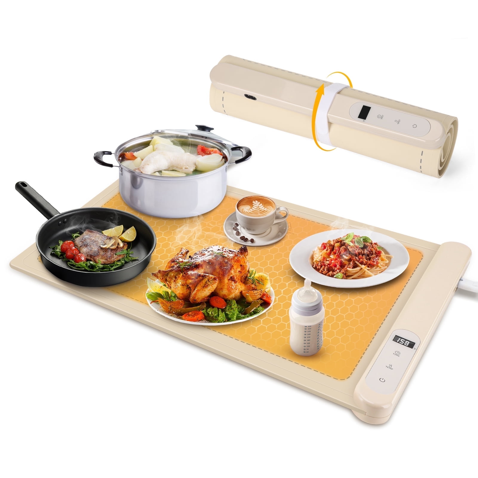 AMONSEE Electric Warming Tray,Adjustable Temperature Food Warming Mat,Portable Food Warmer