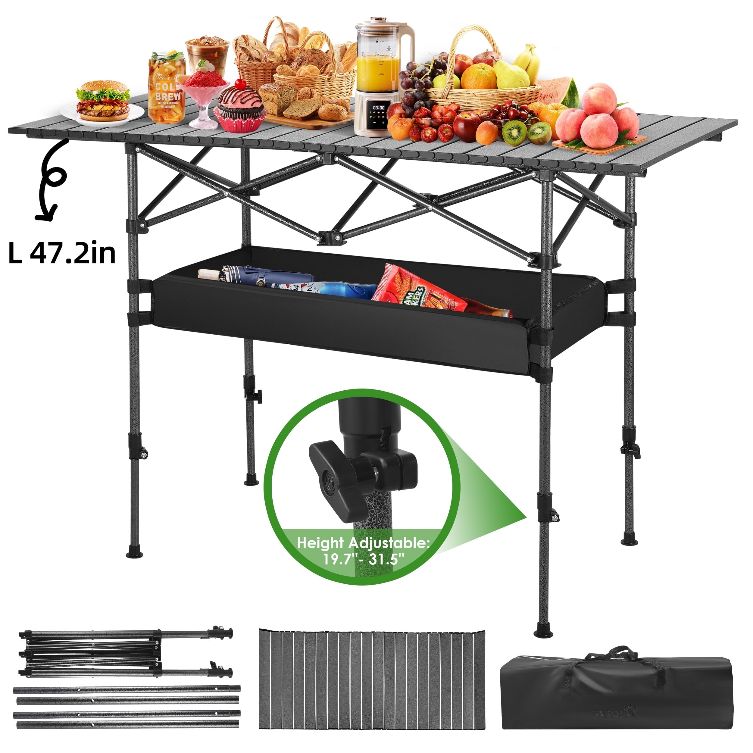 AMTPM Folding Camping Table Adjustable Height, Lightweight 0.5mm Steel Lightweight Camping Table for Indoor & Outdoor Family Camp，Picnic Hiking, Backpacking, Beach, 47"x 22"