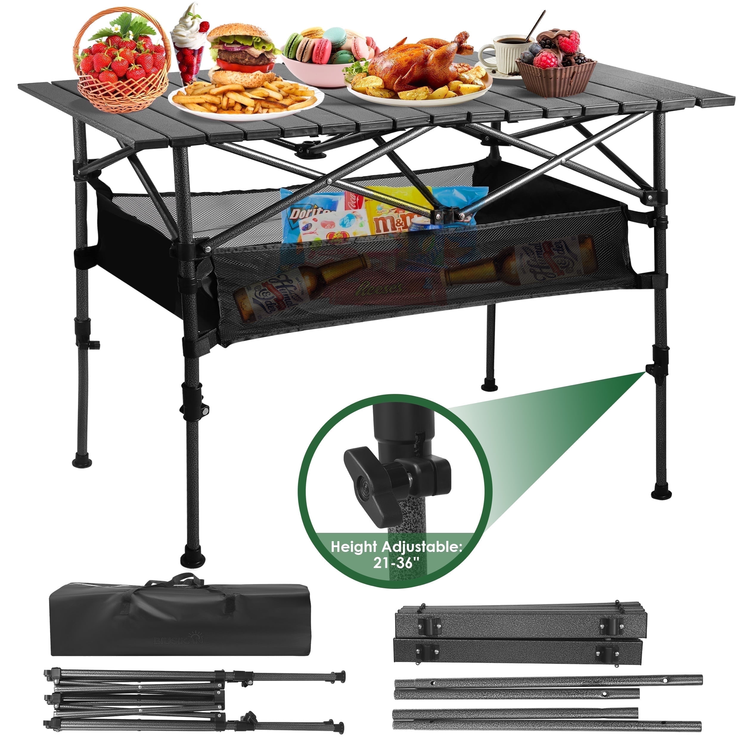 AMTPM Folding Camping Table Adjustable Height, Outdoor Premium Thick Steel Camping Table 0.9mm, Extra Sturdy Outdoor Folding Desk for Picnic, Party, Camp Kitchen, 37"x 22"