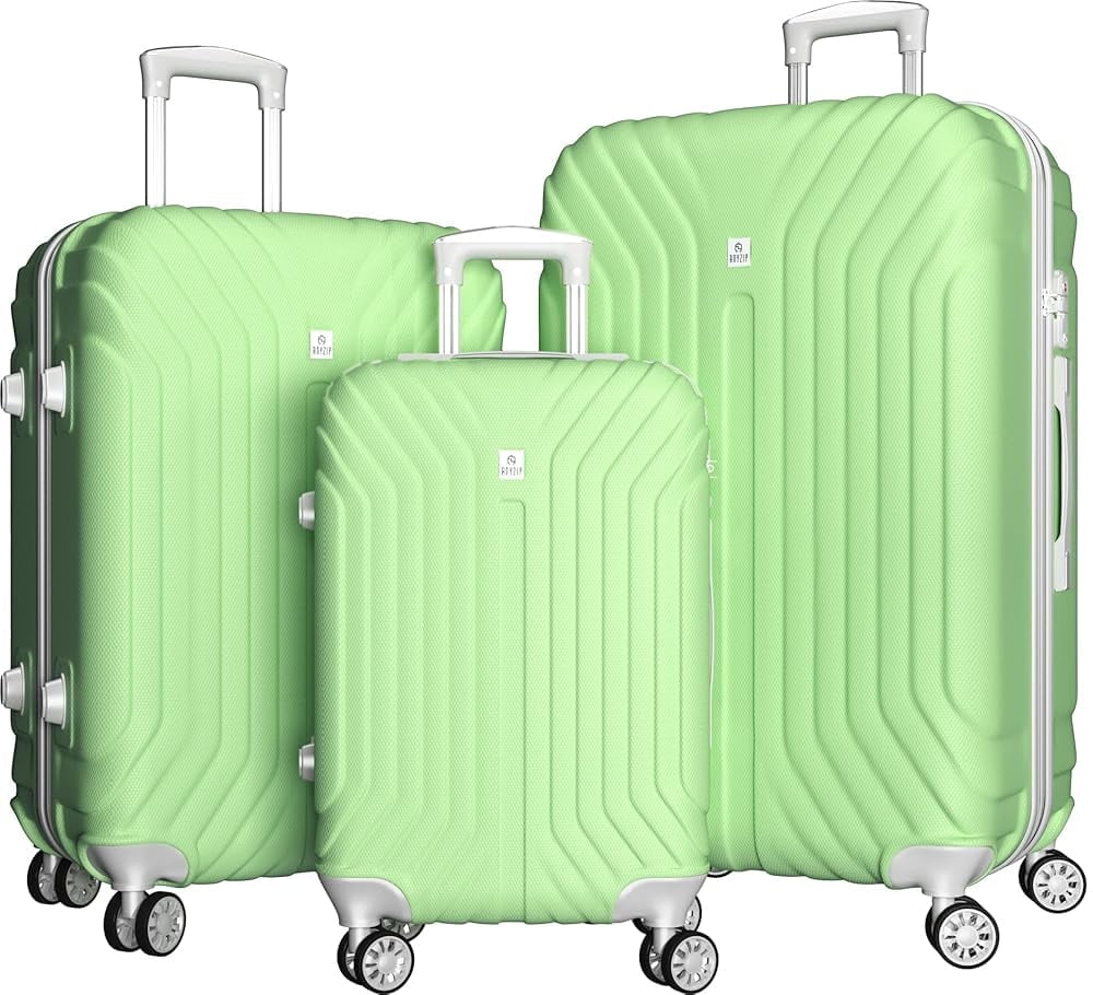 AMZFUN 3PCS Luggage Sets,PC+ABS Hardside Lightweight Suitcase with Silent Universal Wheels, TSA Lock Carry On Luggage 20/24/28 Inch,Light Green
