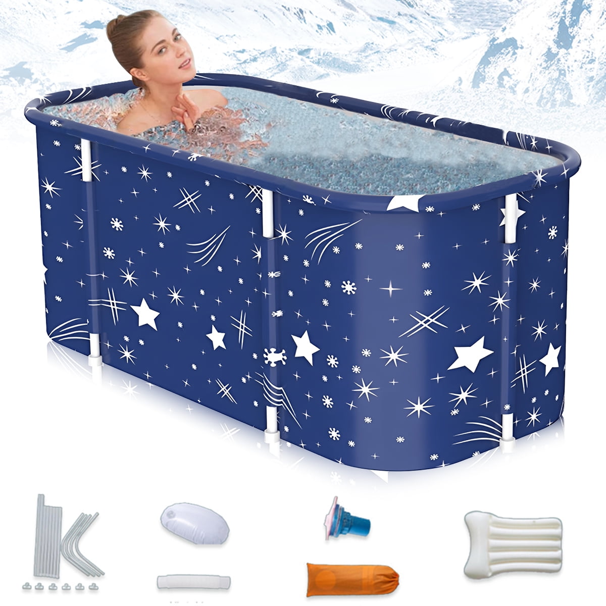 ANJORALA 47in Portable Foldable Bathtub for Adult, Freestanding Hot Ice Bath Tub, Starry Blue