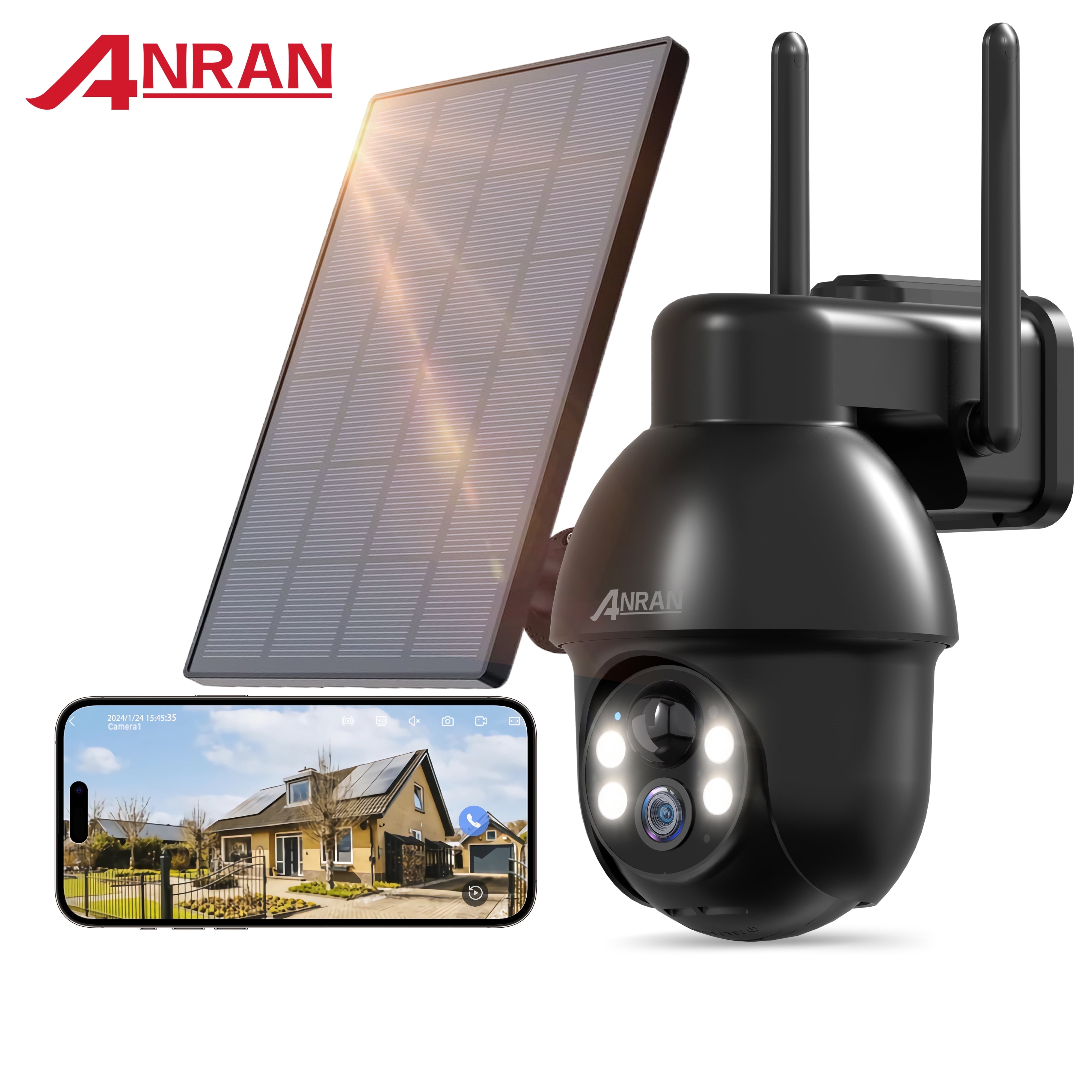 ANRAN 2K Security Camera Wireless Outdoor, Solar Outdoor Camera with 360° View, Smart Siren, Spotlights, 3MP Color Night Vision, AI Human Detection, 2-Way Talk