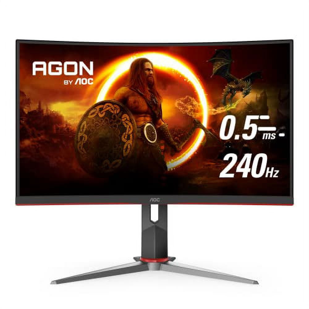 AOC C27G2Z 27" Curved Frameless Ultra-Fast Gaming Monitor, FHD 1080p, 0.5ms 240Hz, FreeSync, HDMI/DP/VGA, Height Adjustable, 3-Year Zero Dead Pixel Guarantee, Black, 27" FHD Curved