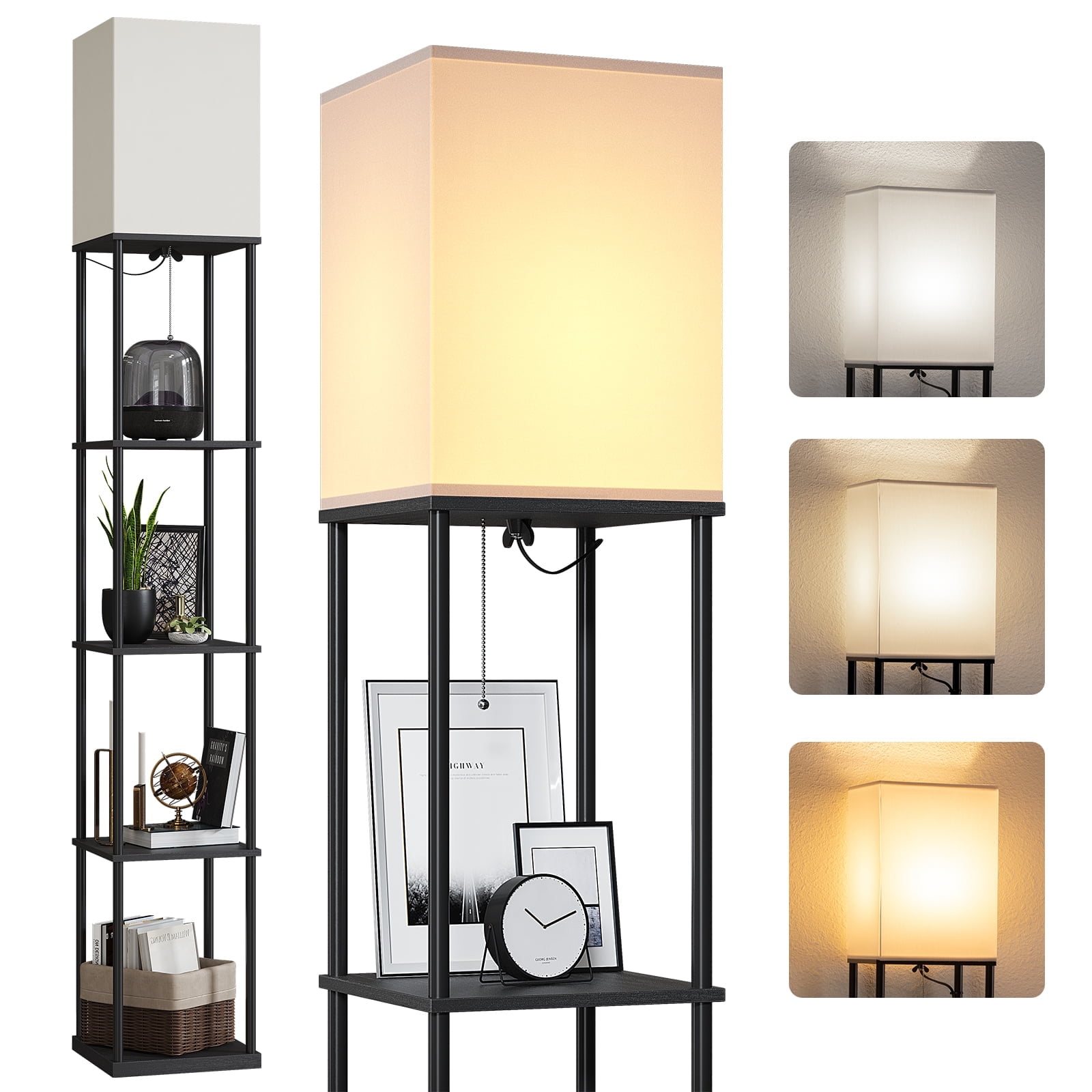 AOHAO 63" Modern Durable Black MDF Floor Lamp with Beige Square Shade