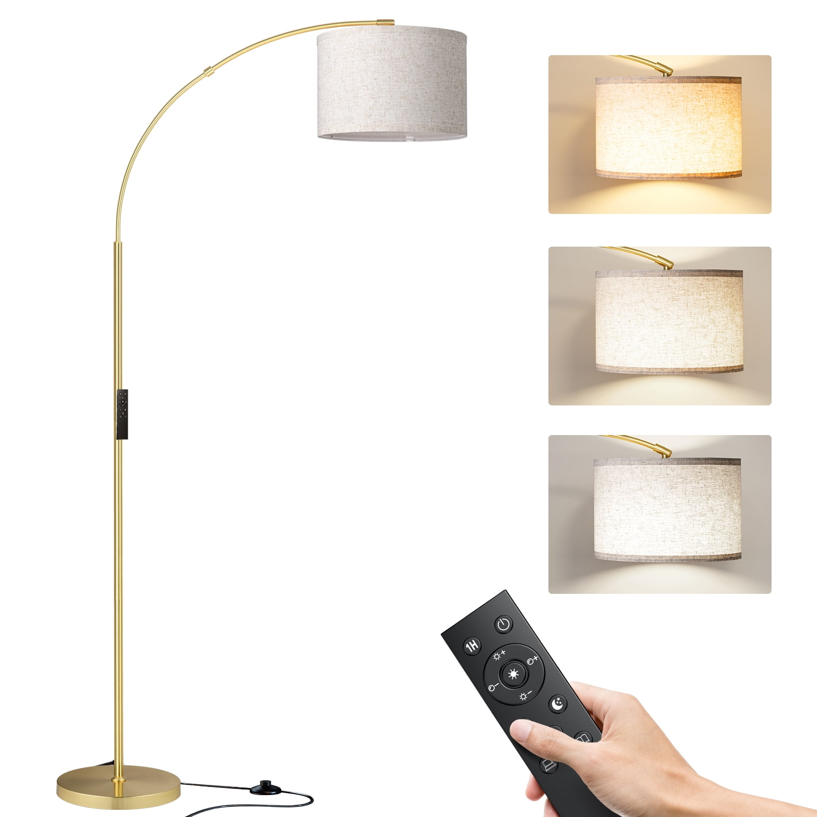 AOHAO 75'' Gold Floor Lamps for Living Room, Dimmable Modern Standing Lamp Arc Floor Lamp with Adjustable Drum Shade