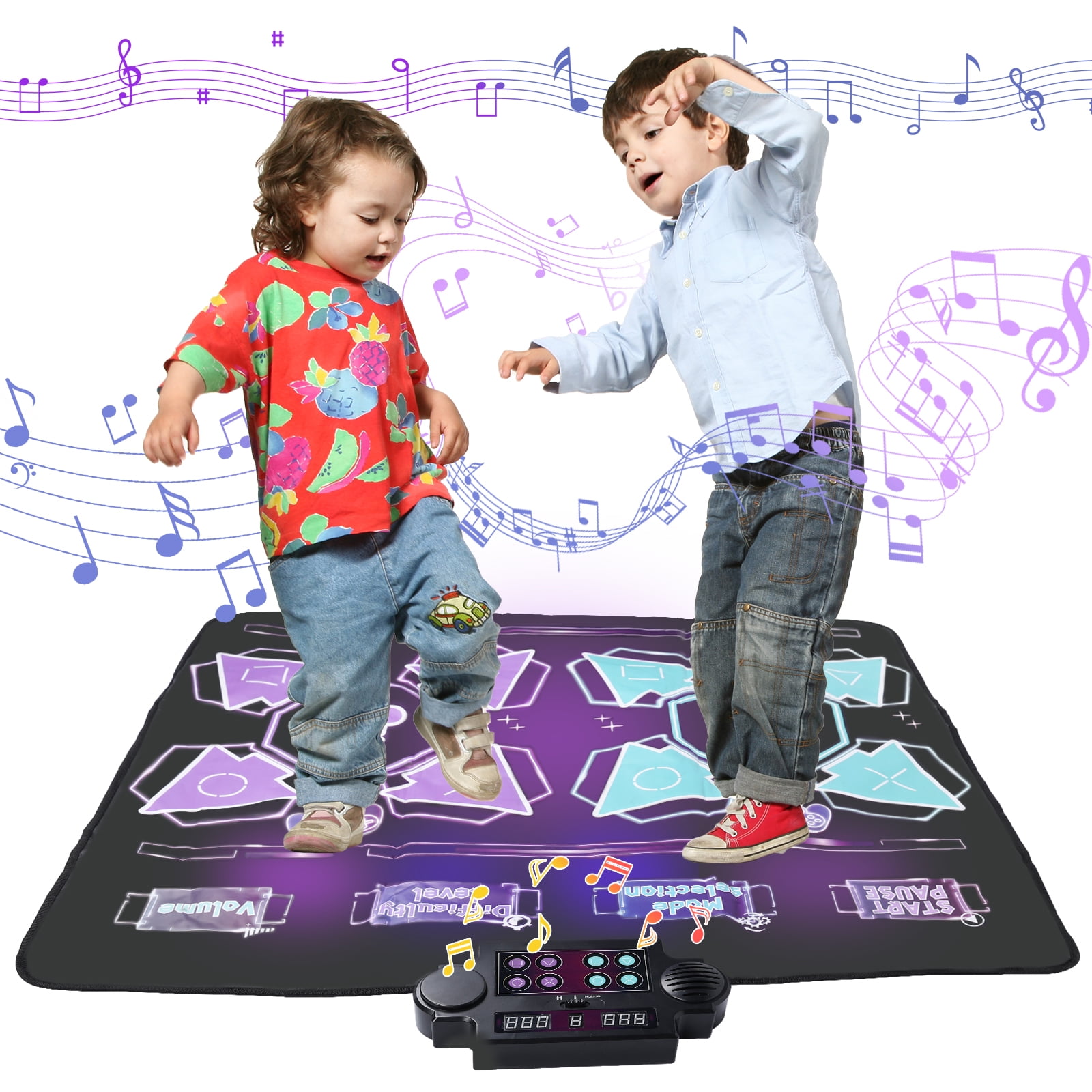 AOKESI Kids Dance Mat Toys, 2-Player Dance Pad Electronic Dancing Challenge Palymat w/ Music Optional Single/Double Player Game Modes, Double Dance Pad Christmas Gift for Girls Boys (Purple)