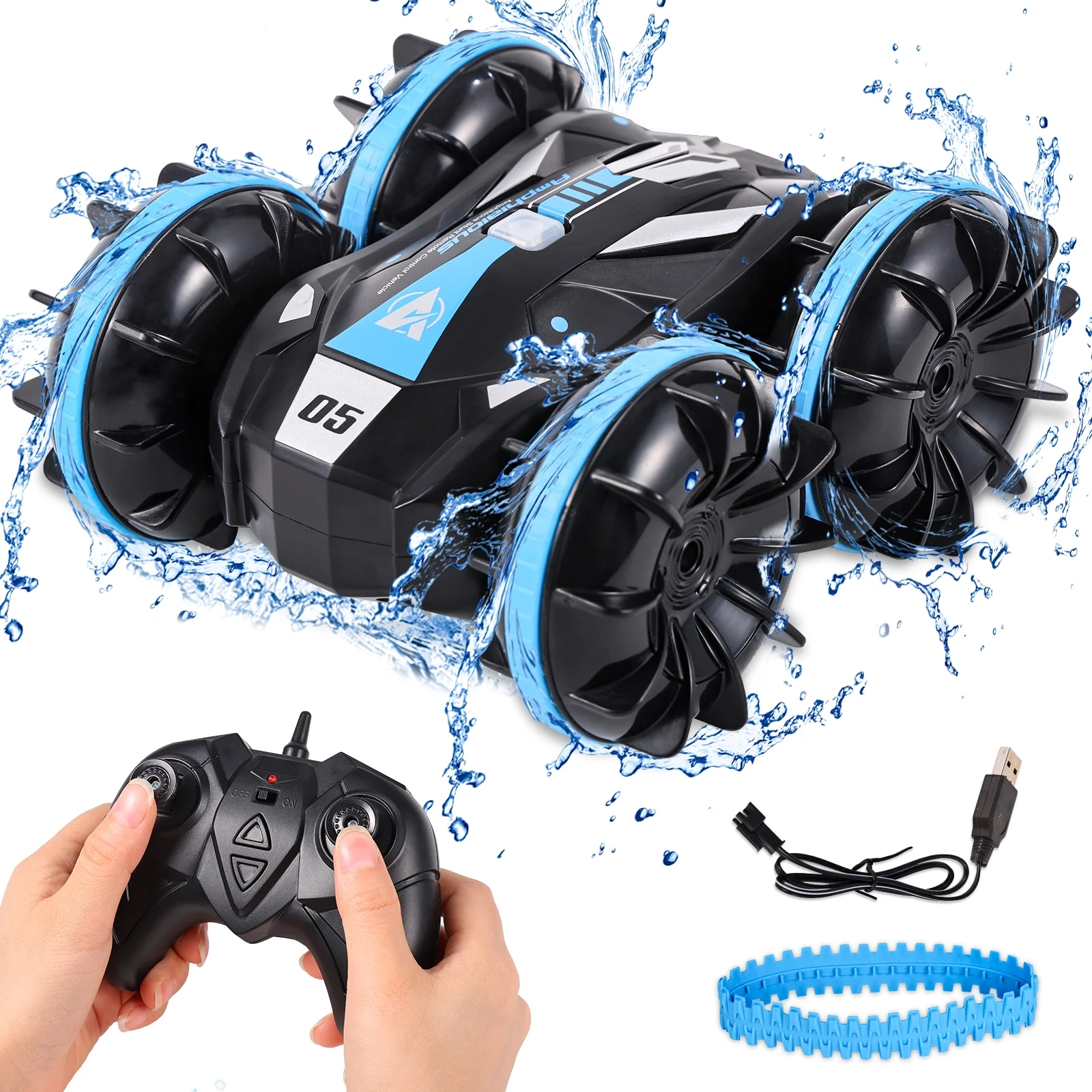 AOKESI RC Car for Kids, Amphibious Remote Control Car 2.4GHz RC Stunt Car 4WD Off Road Vehicle Toys 2 in 1 Land Water RC Cars Gift for 6-12 Y Boys Girls All Terrain RC Car Toys