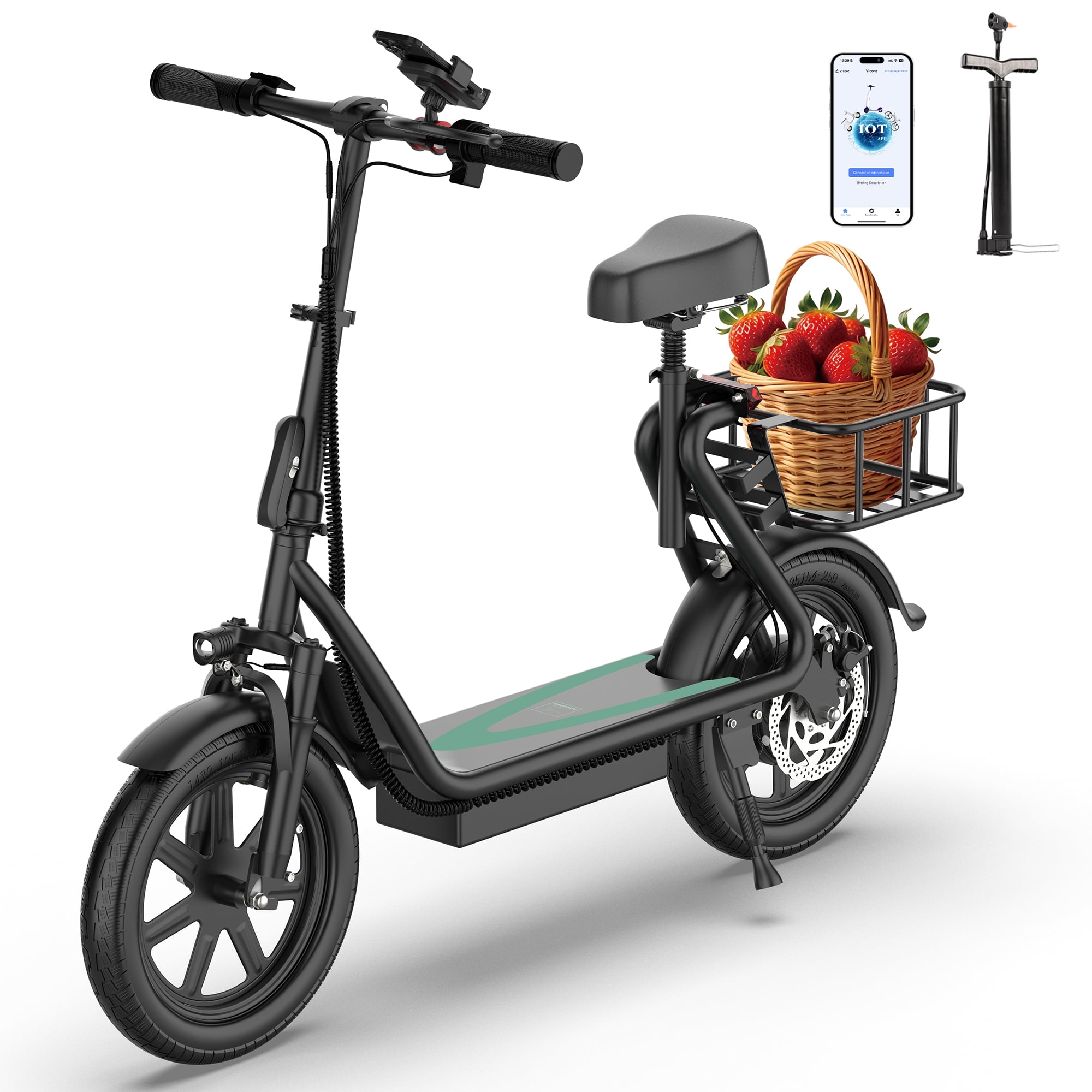AOVOPRO ESBS 500W 14 inch Commuter Electric Scooter with Seat &Carry Basket for Adult-Up to 28 Miles 21MPH