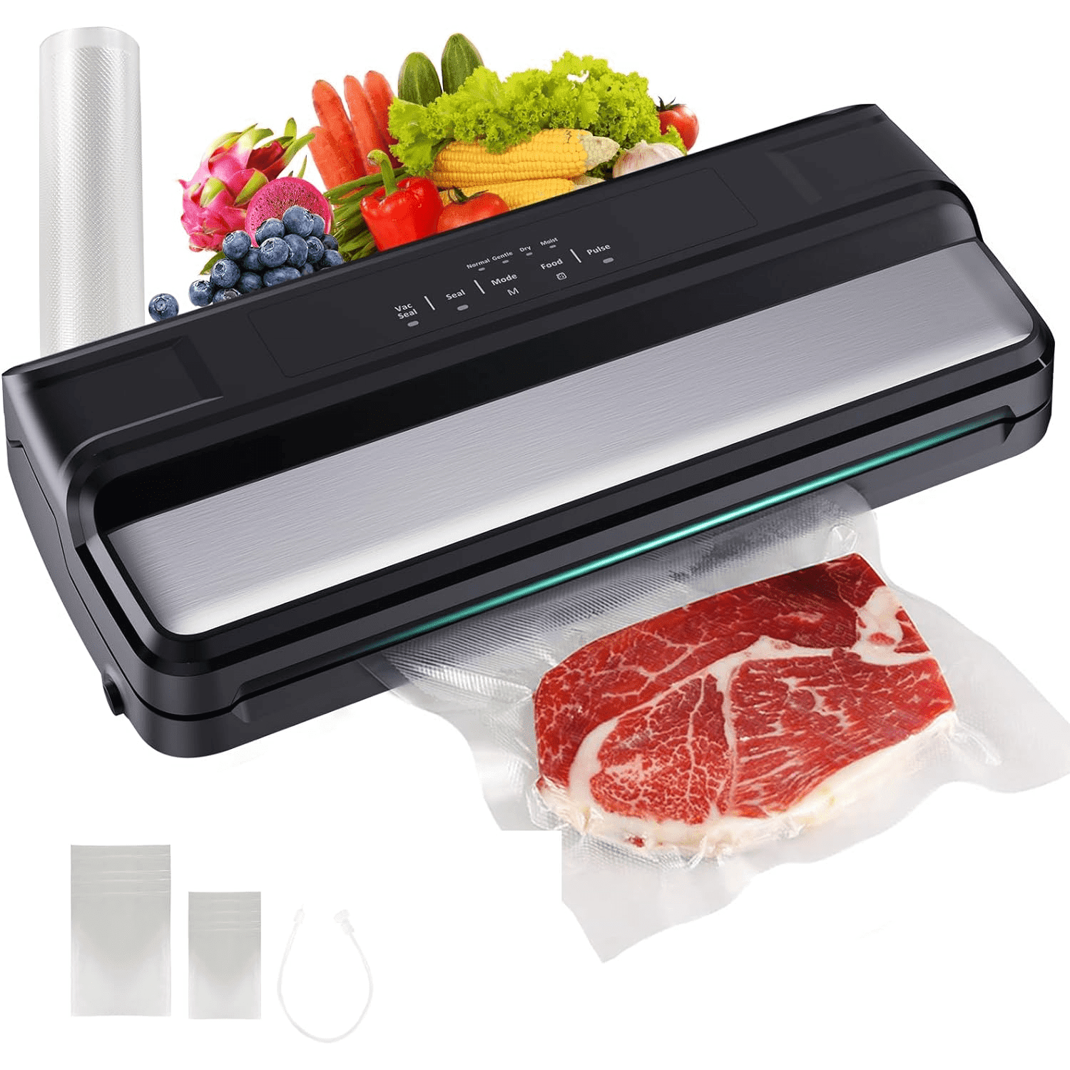 ARDIKAMA Vacuum Sealer Machine with Starter Kit, 8Modes 85KPA Fully Automatic Air Sealing for Food Storage, Vacuum Storage Saver, Build-in Cutter, Dry & Moist Food Modes, Air Suction Hose,Kitchen Use