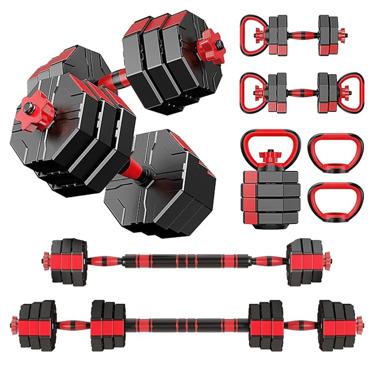 ARDIKAMA 4-in-1 Adjustable 44 lb Dumbbell, Barbell, and Kettlebell Weight Set, 22 Pieces