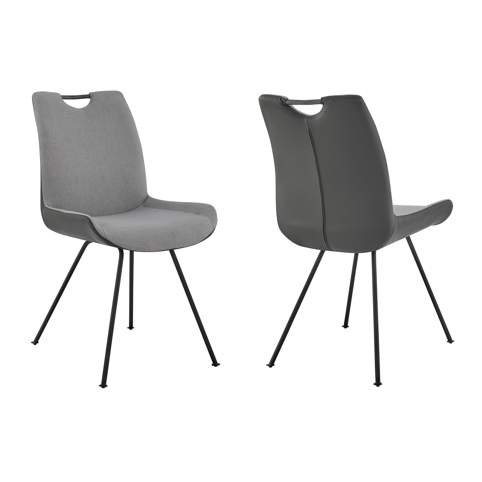 Armen Living Coronado Contemporary Dining Chairs in Pewter Faux Leather and Gray Finish, Set of 2