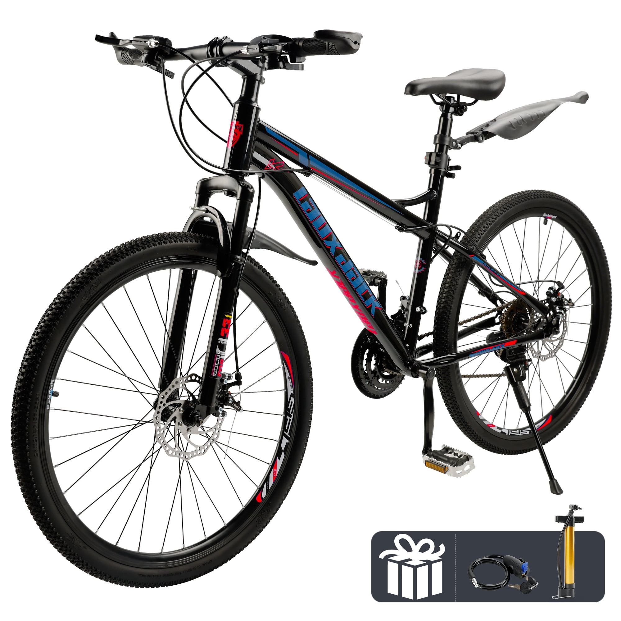 ARTUDATECH Full Suspension Mens Mountain Bike, Shimano 21 Speed, 26 Inch Wheel, Dual Disc Brake Bike for Men Womens Teen Adult Bicycle With Bike Lock And Air Pump