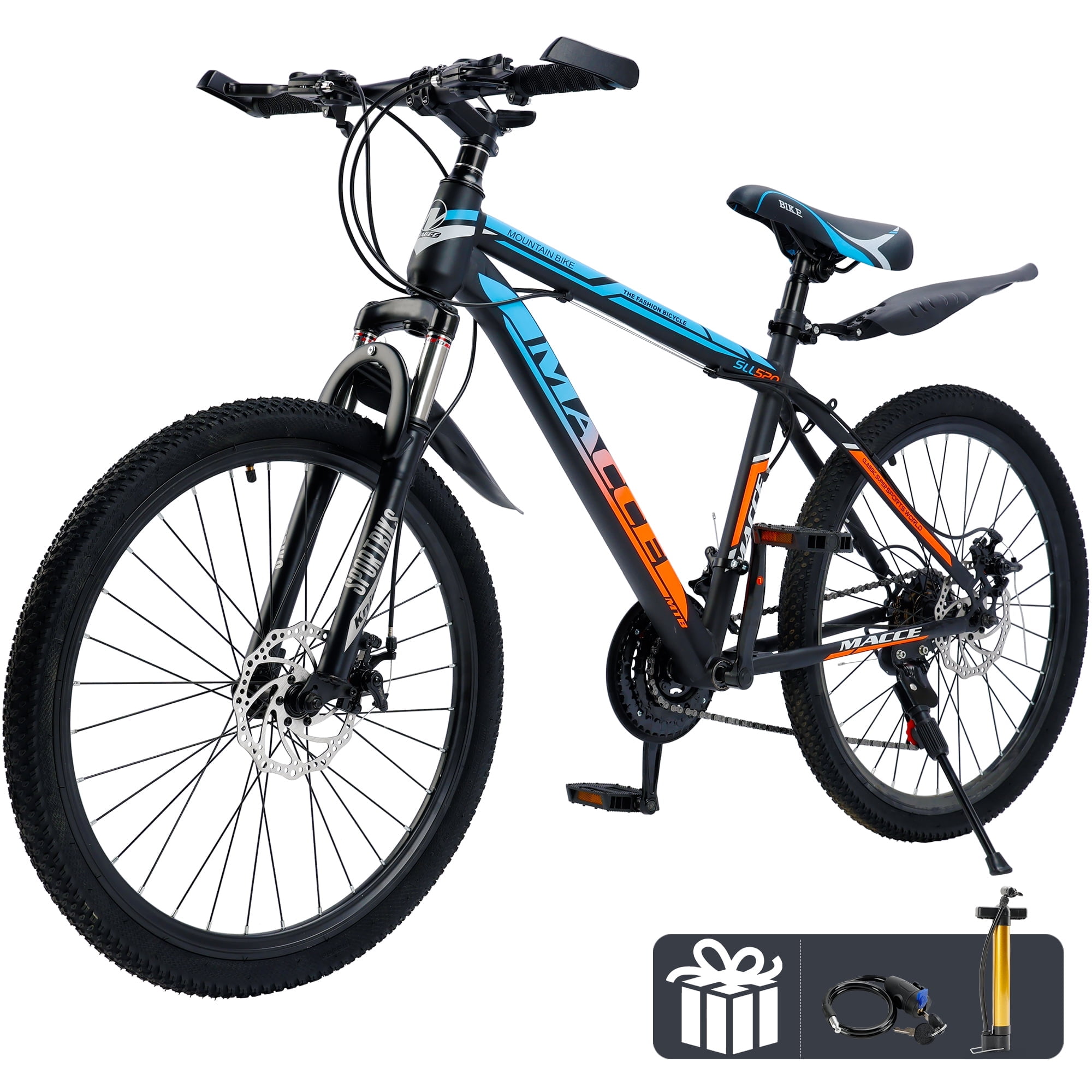 ARTUDATECH 24 26 27.5 Inch Mountain Bike, 24 Speeds with V/Disc Brakes High-Carbon Steel Frame Mens Womens Mountain Bike, Front Suspension MTB Bicycle for Adult & Teenagers