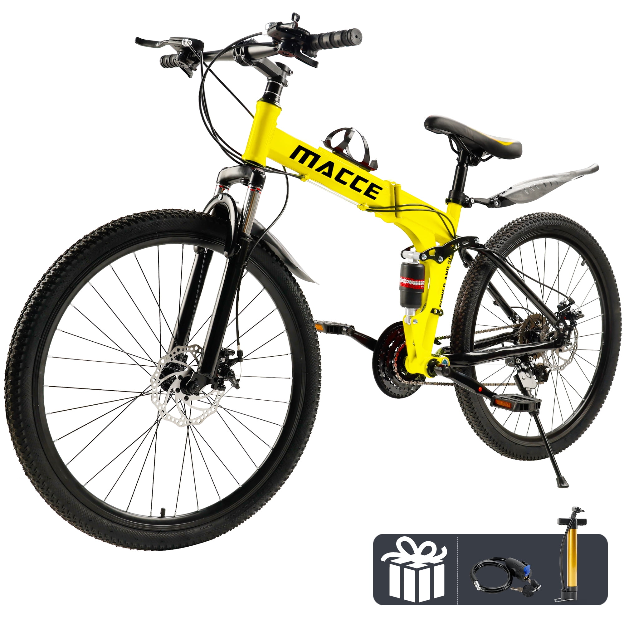 ARTUDATECH 26 Inch Folding Mountain Bike, 27 Speed Full Suspension MTB Foldable Bicycle, Dual Disc Brake Non-Slip Folding bikes for Adults/Men/Women, Black/White/Red/Yellow