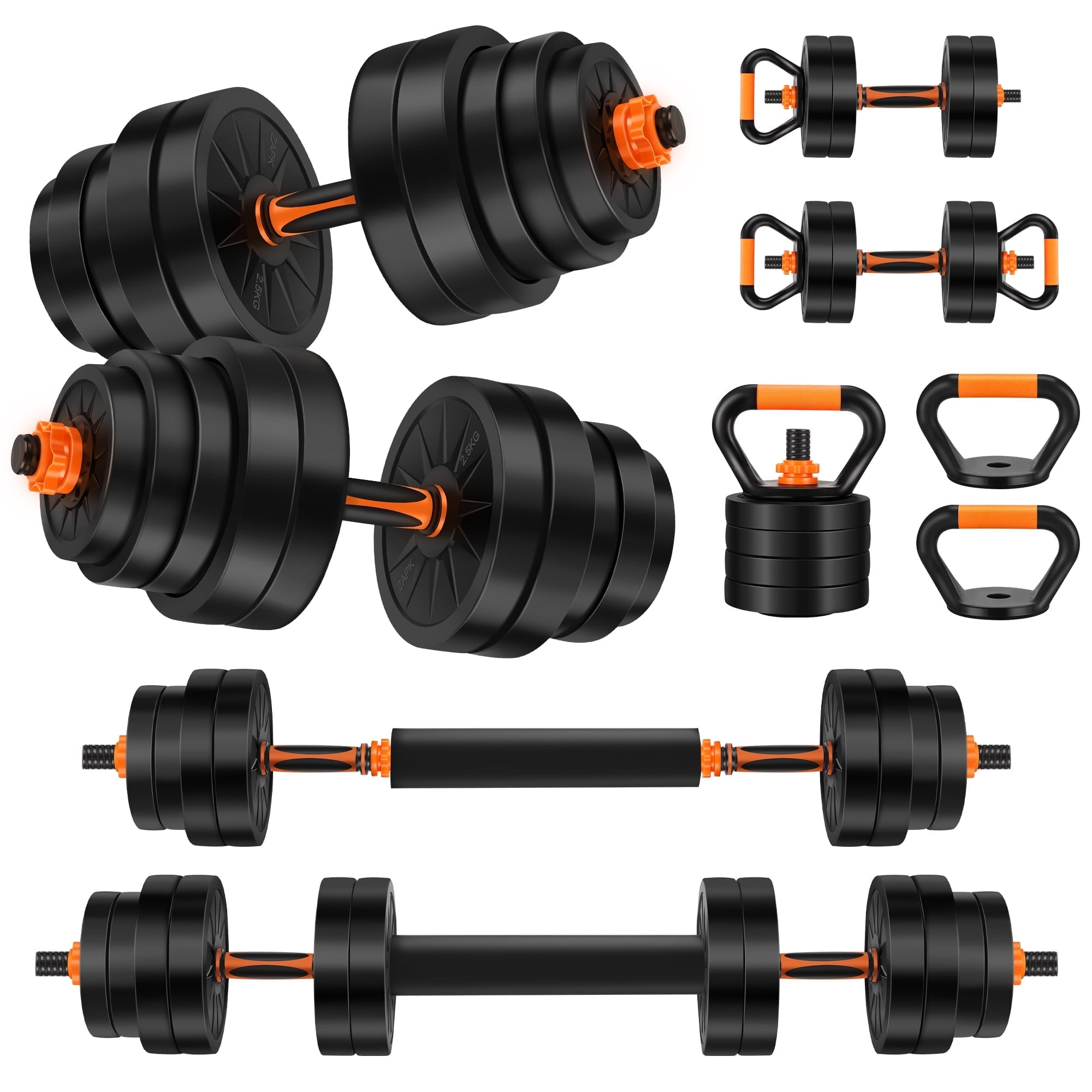 ARVAKOR 66 Lbs Adjustable Dumbbell Set, Free Weight Set with Connector, 4 in1 Weight Set as Barbell, Kettlebells, Push up Stand, Fitness Exercises for Home Gym Suitable Men/Women