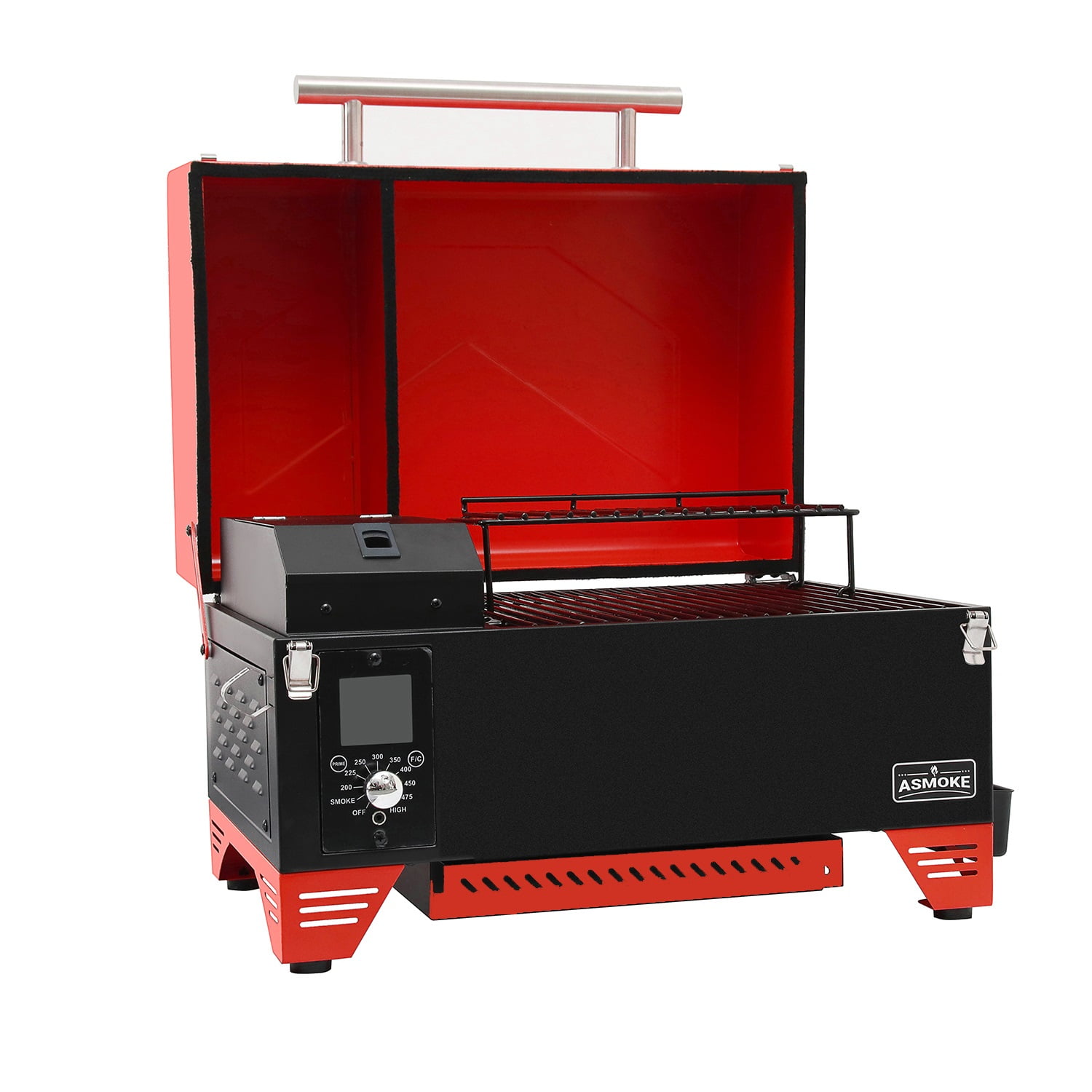 ASMOKE AS350W Portable Pellet Smoker Grill, 256 sq. In. Pellet Smoker Grill w/Meat Probe, ASCA System™ Pellet Grill, Easy to Clean Smoker Grill , Auto Temp Control 8-In-1 Small Table Top Smoker, Red