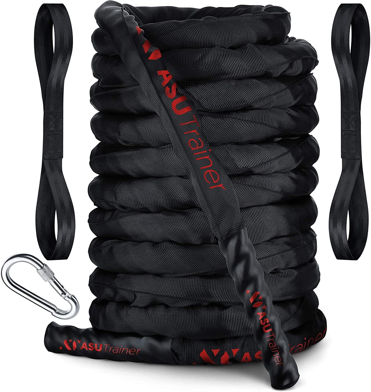 ASU Trainer Workout Battle Ropes Core and Arms Weighted Exercise Ropes w Sleeve and Carabiner