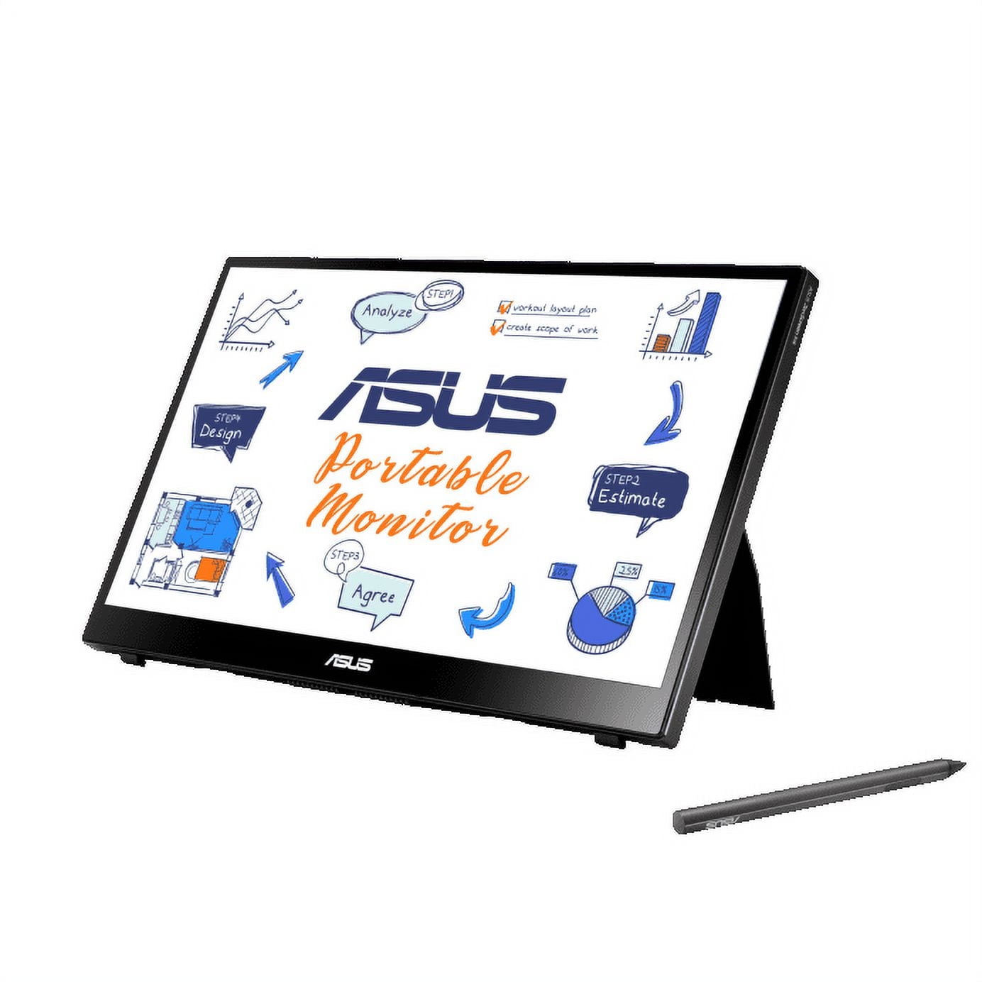 ASUS ZenScreen Ink 14" 1080P Portable Touchscreen Monitor (MB14AHD) - Full HD, IPS, 10-point Touch, Stylus Pen (MPP 2.0 Supported), Eye Care, USB Type-C, Micro HDMI, Kickstand, Tripod Socket
