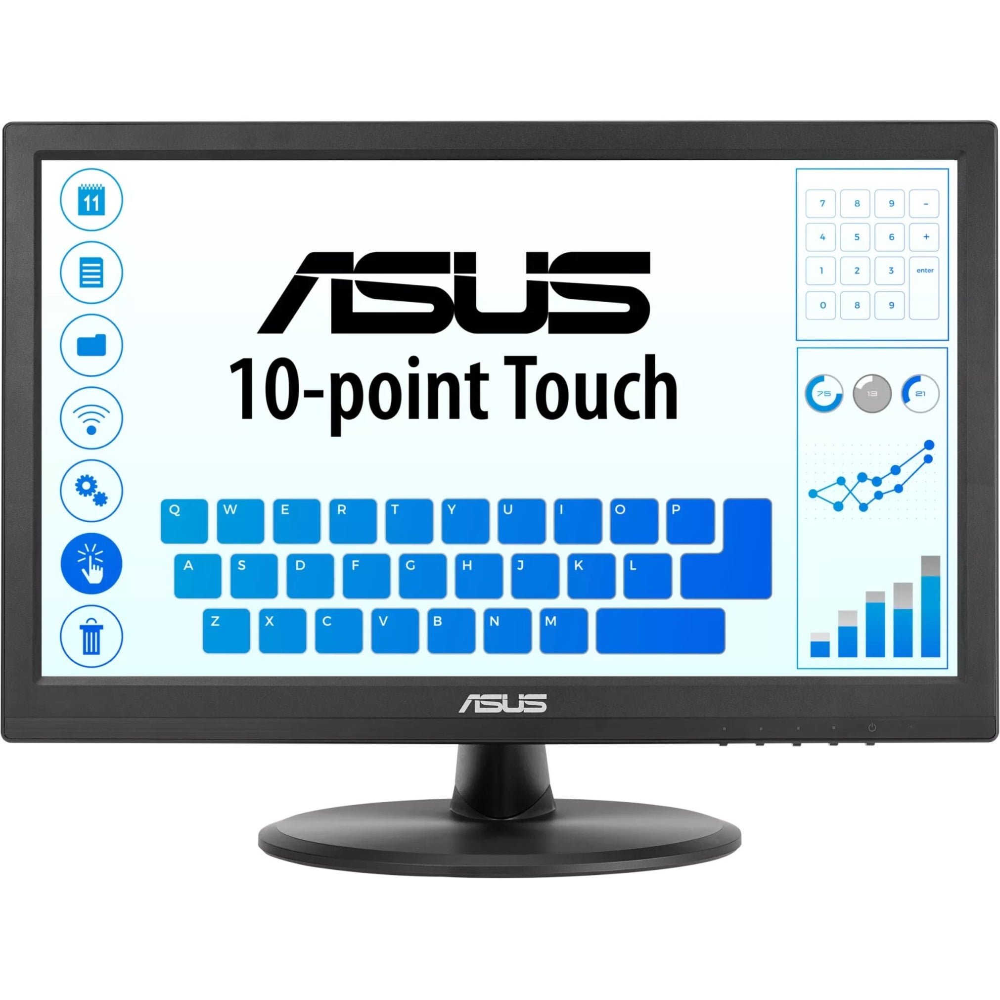 ASUS 15.6" Touch Monitor (VT168HR) - WXGA (1366 x 768), 10-point Touchscreen, Flicker free, Low Blue Light, Eye Care, VESA Mountable, VGA, HDMI, Tilt