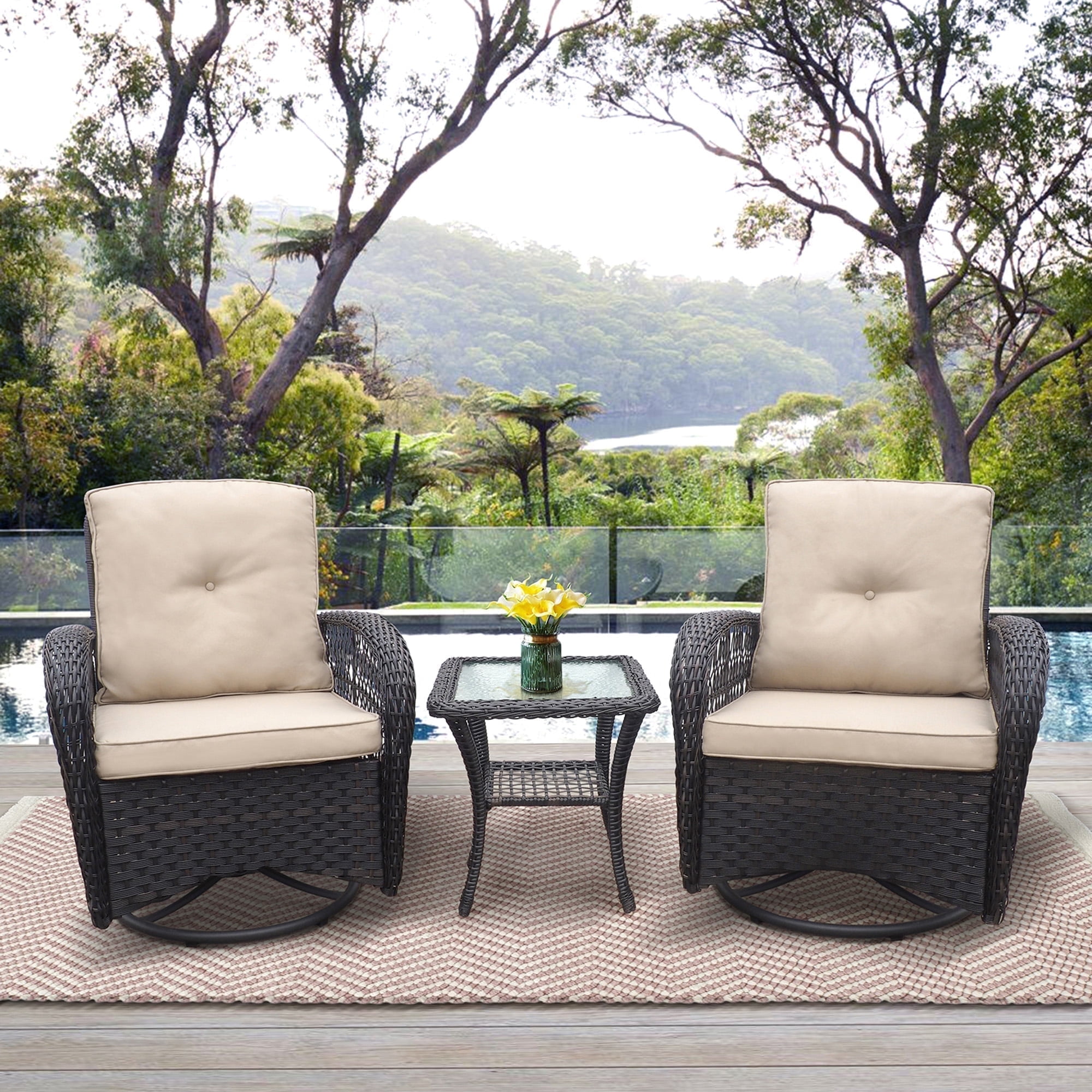 ATR ART TO REAL Outdoor Rocker Chair Bistro Set with Cushions, Khaki