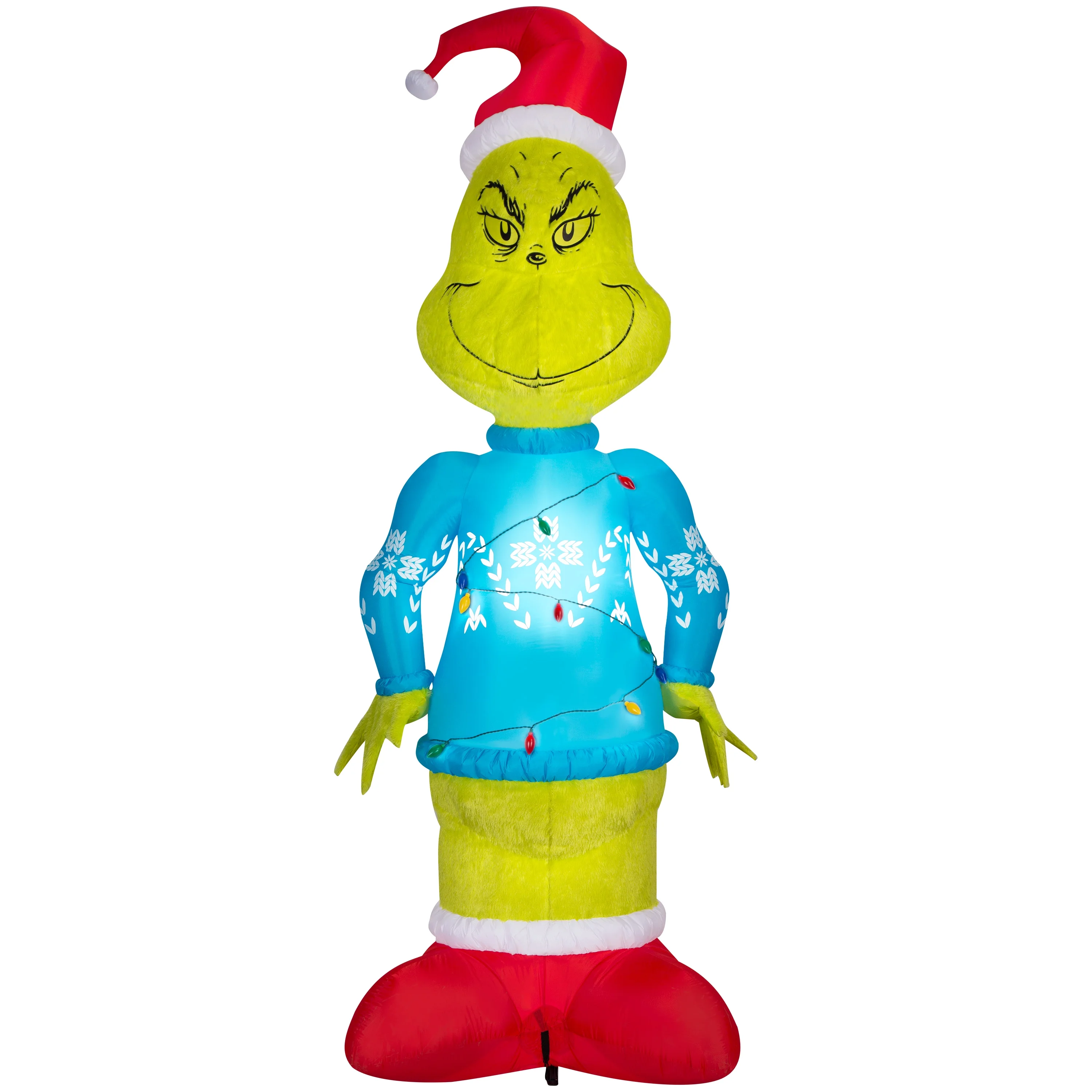 Airblown Inflatables Christmas Fuzzy Plush Grinch in Blue Sweater with Light String Giant Dr. Seuss