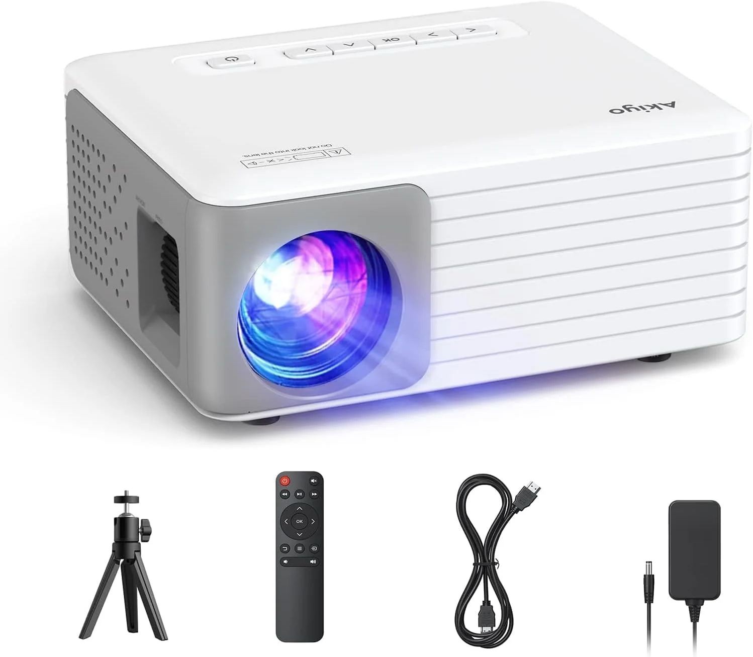 Akiyo O1 Pro 1080P Mini Projector, Phone Projector for Home Theater, Movie, Outdoor, Compatible with iOS/Android/HDMI/USB/TV Stick/PC