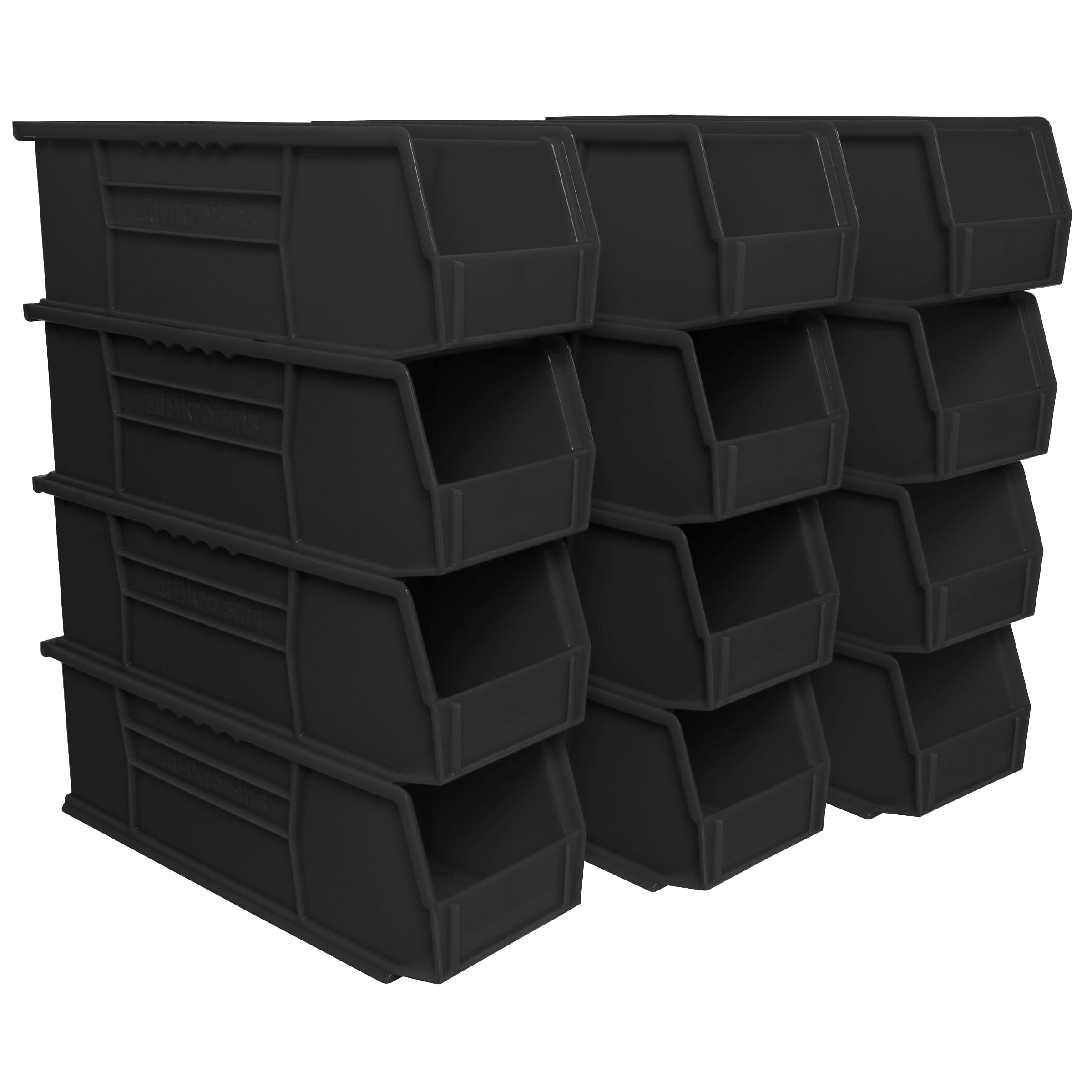 Akro-Mils Stackable Storage Bins, AkroBins Stacking Organizer, 15"x5"x5", Black, 12-Pack