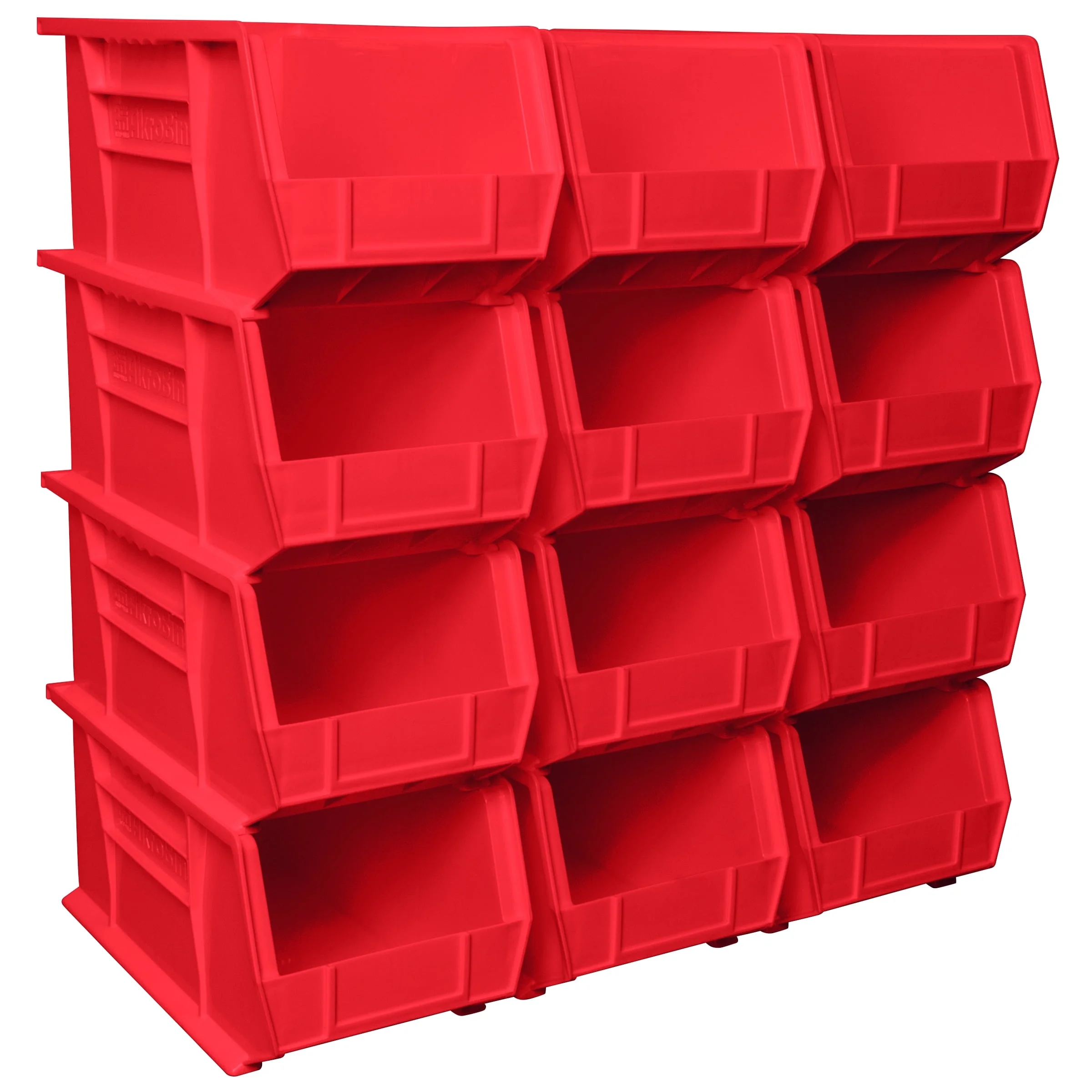 Akro-Mils Stackable Storage Bins, AkroBins Stacking Organizer, 15"x8"x7", Red, 12-Pack
