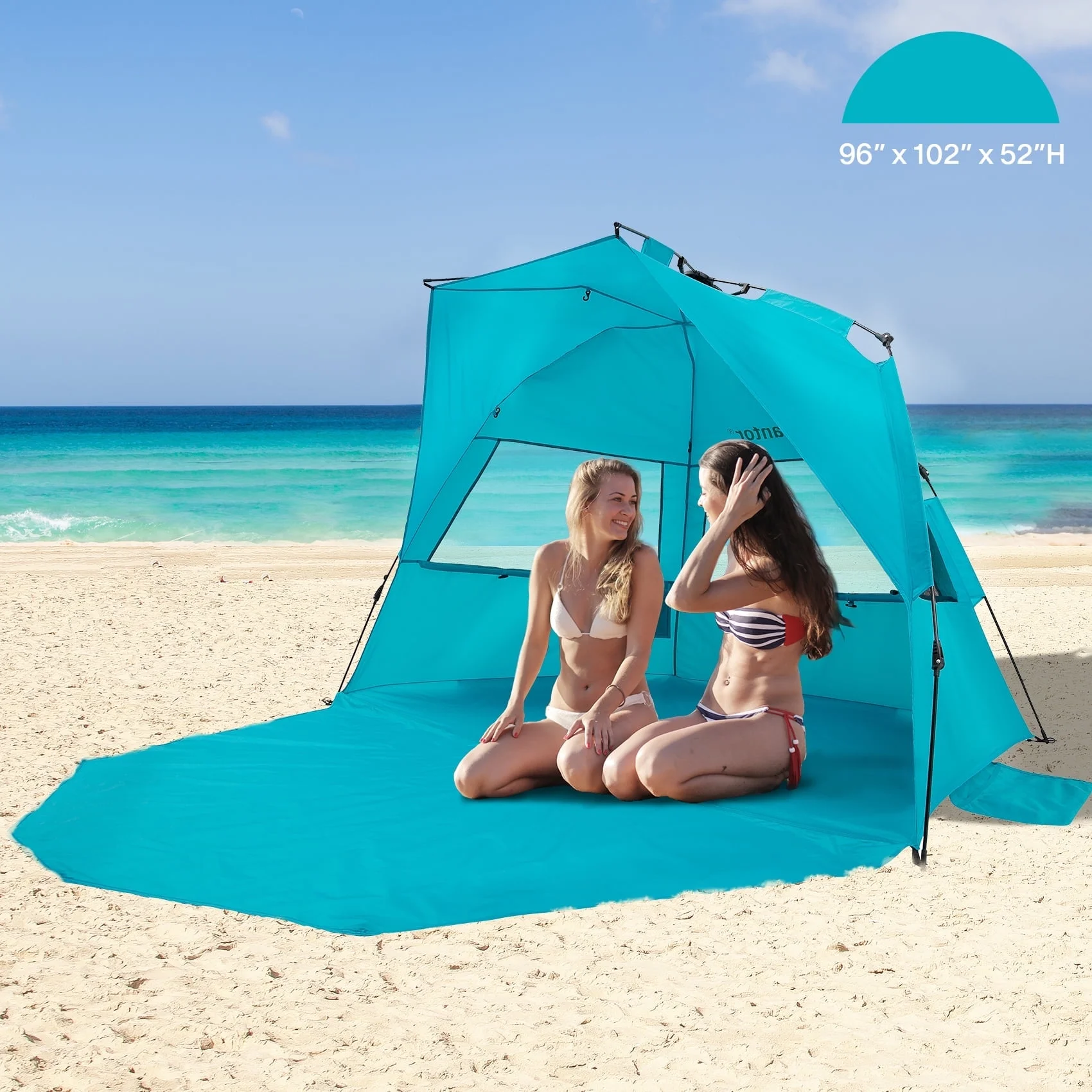 Alvantor Beach Tent for 2-4 Person, UPF 50+ UV Protection Pop Up Beach Tent Sun Shelter, Lightweight Waterproof Sunshade Canopy with Extendable for Camping, Hiking ,Outdoor, Bule