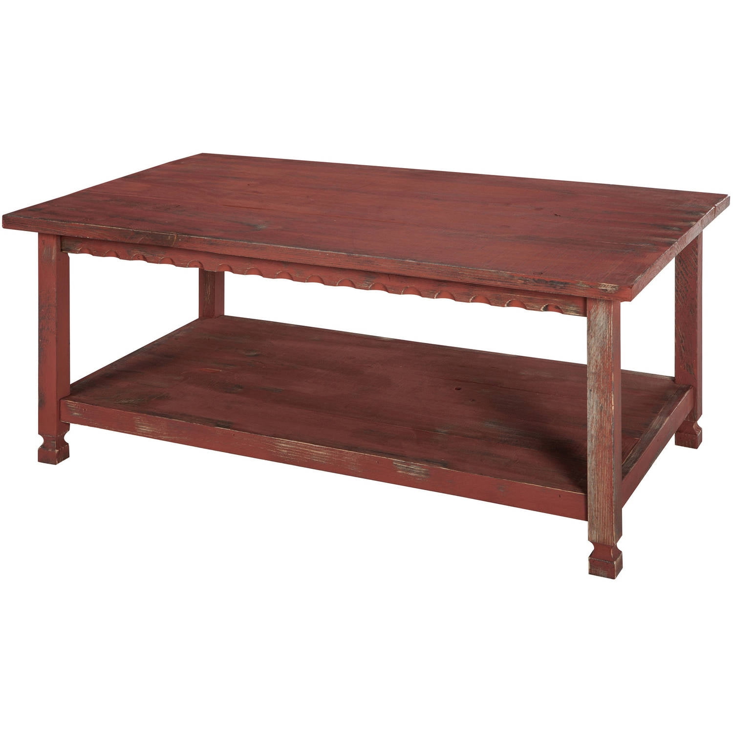 Alaterre Furniture Country Cottage 42" Rustic Rectangular Coffee Table, Solid Wood Living Room Furniture, Red Antique Finish