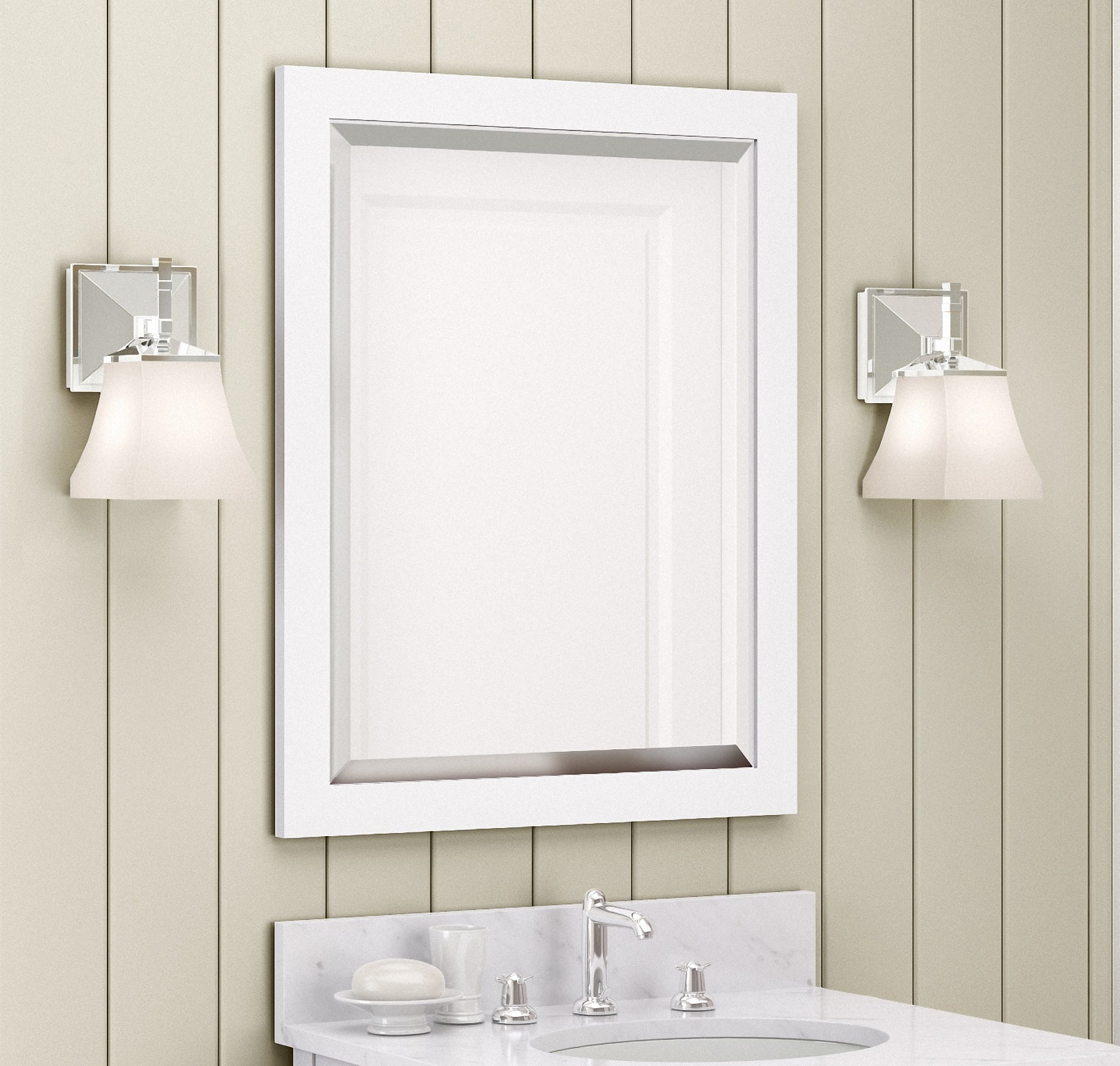 Alaterre Furniture 24" Beveled Bath Vanity Mirror, White