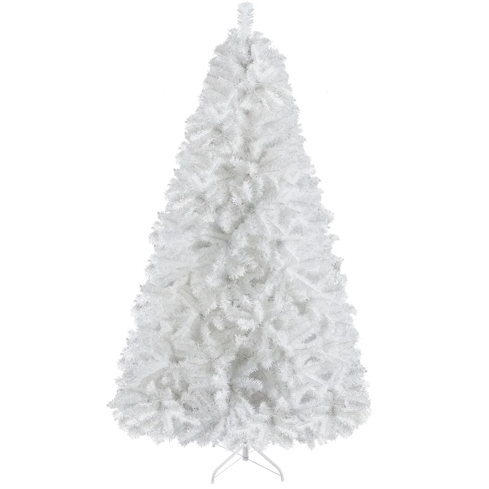 Alden Design White Hinged Spruce Artificial Christmas Tree, with Foldable Stand 6'