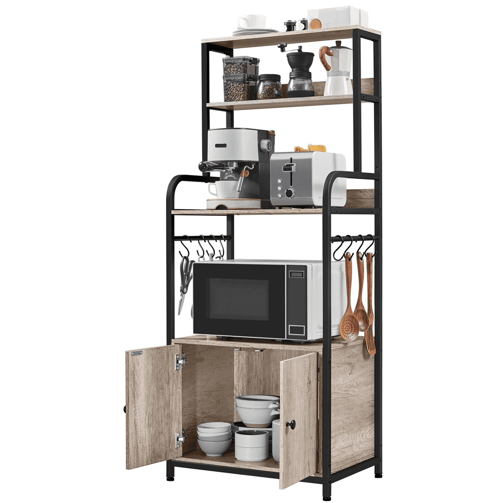Alden Design Wooden Kitchen Baker's Rack Utility Storage Shelf Unit Microwave Stand, Gray
