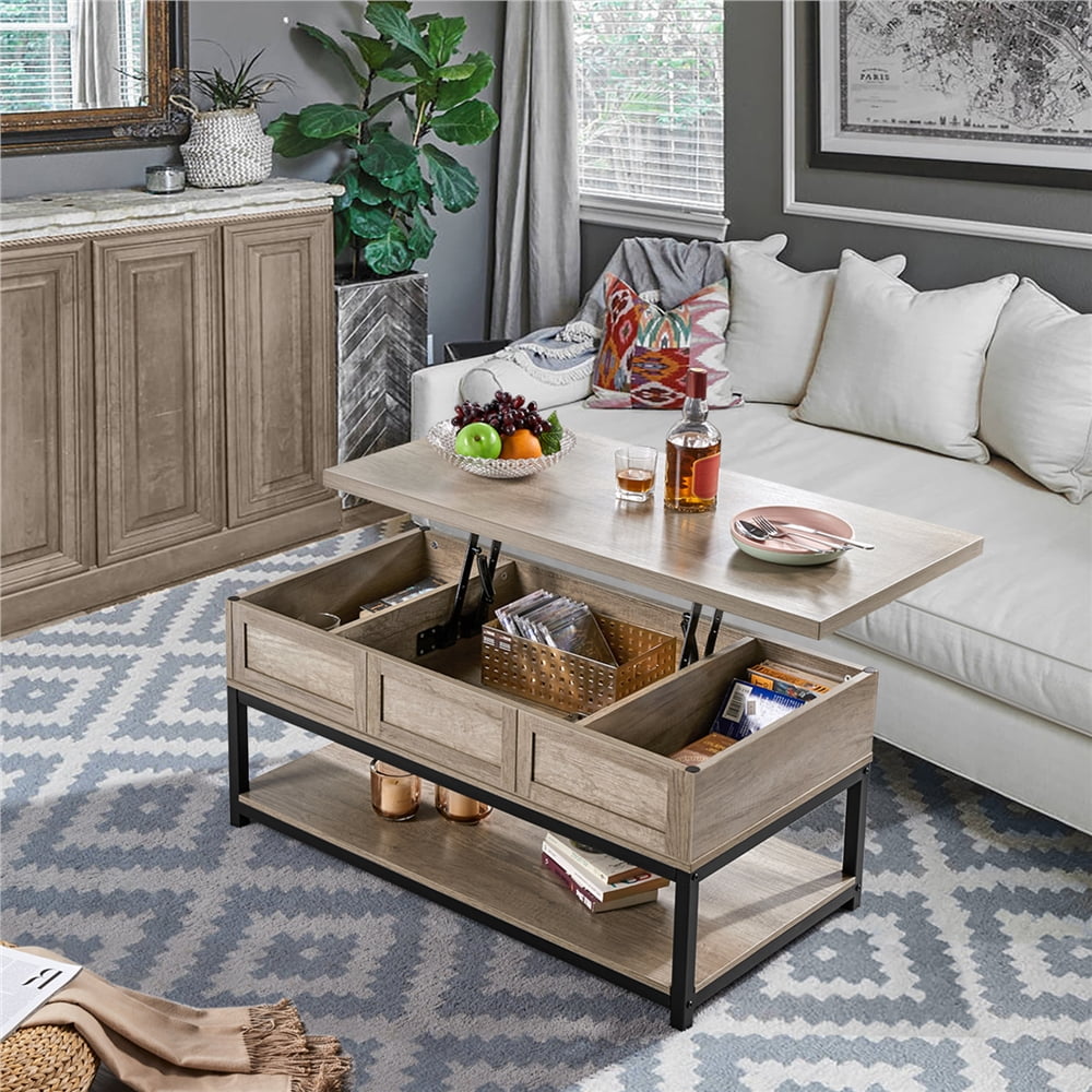 Alden Design Wooden Lift Top Coffee Table with Storage Shelf for Livingroom, Rustic Gray