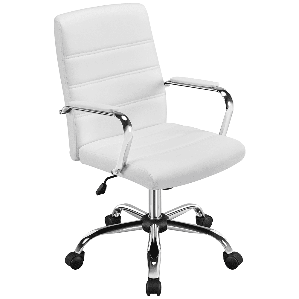 Alden Design Faux Leather Mid-Back Swivel Adjustable Executive Office Chair, White