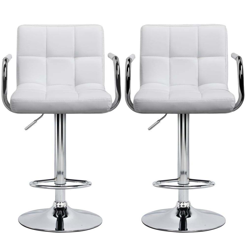 Alden Design Adjustable Modern Faux Leather Bar Stools with Swivel, Set of 2, White
