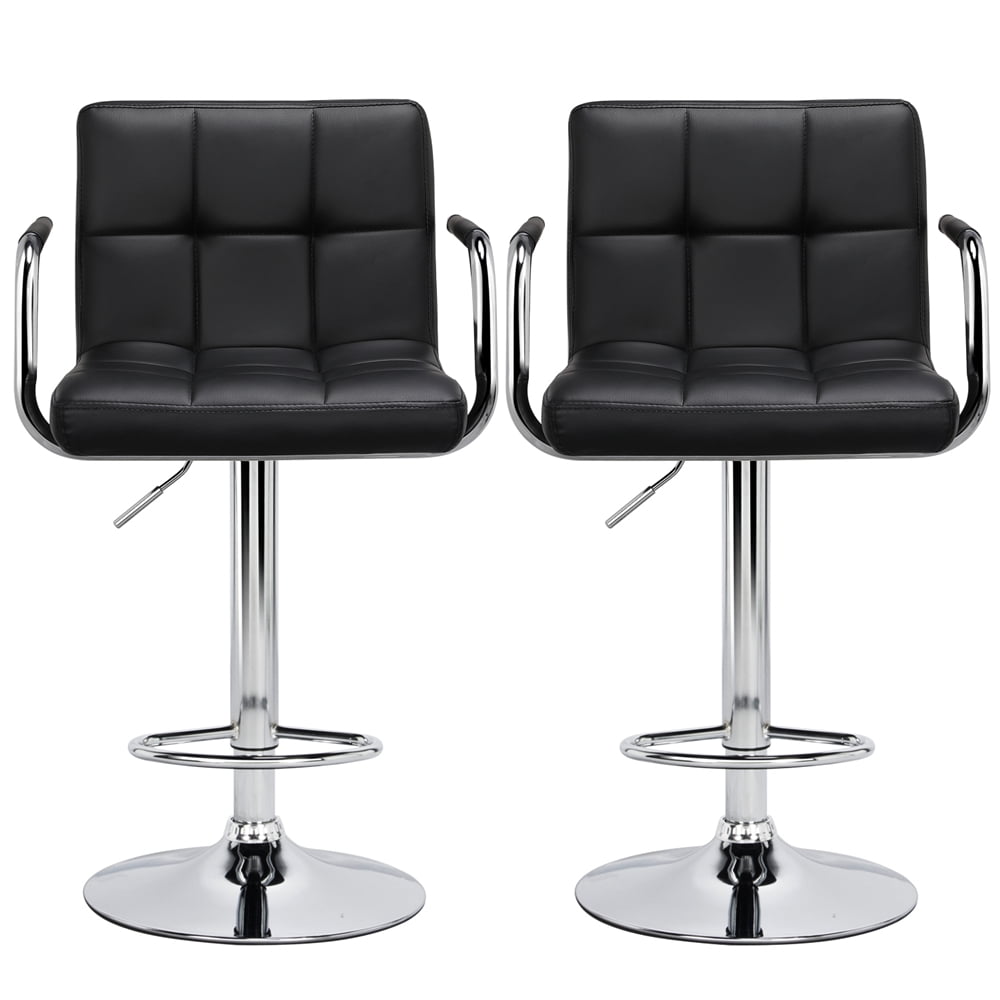 Alden Design Adjustable Swivel Bar Chair Modern Faux Leather Bar Stools, Set of 2, Black