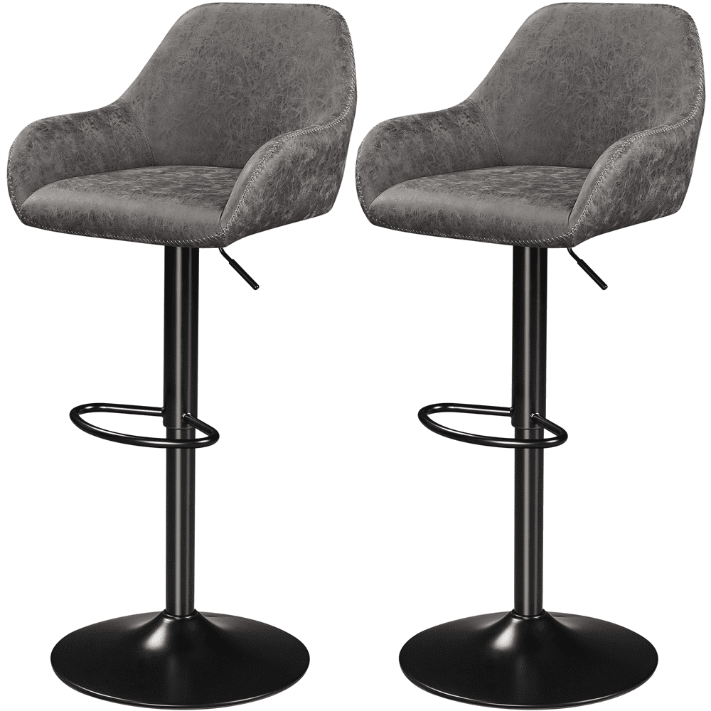 Alden Design Adjustable Vintage Faux Leather Bar Stools with Backrest, Set of 2, Gray